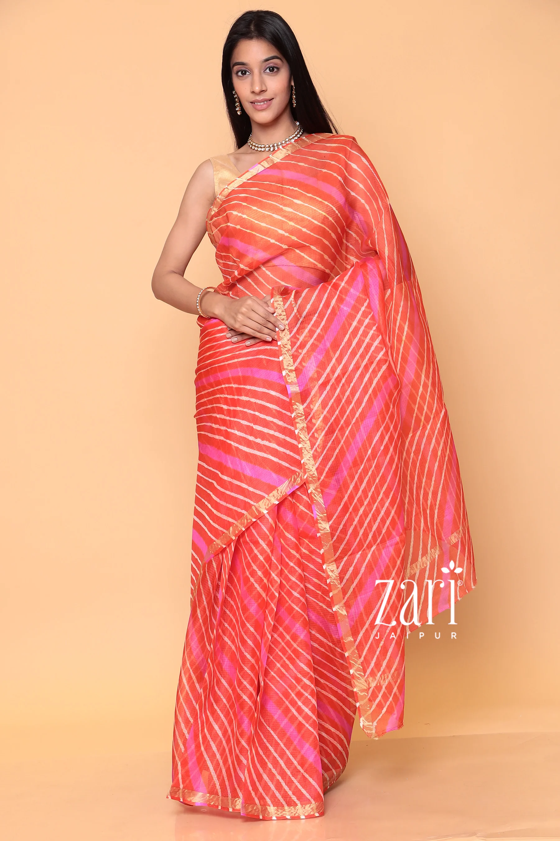 Kota Doria Silk Leheriya Saree with Zari work. - Image 4