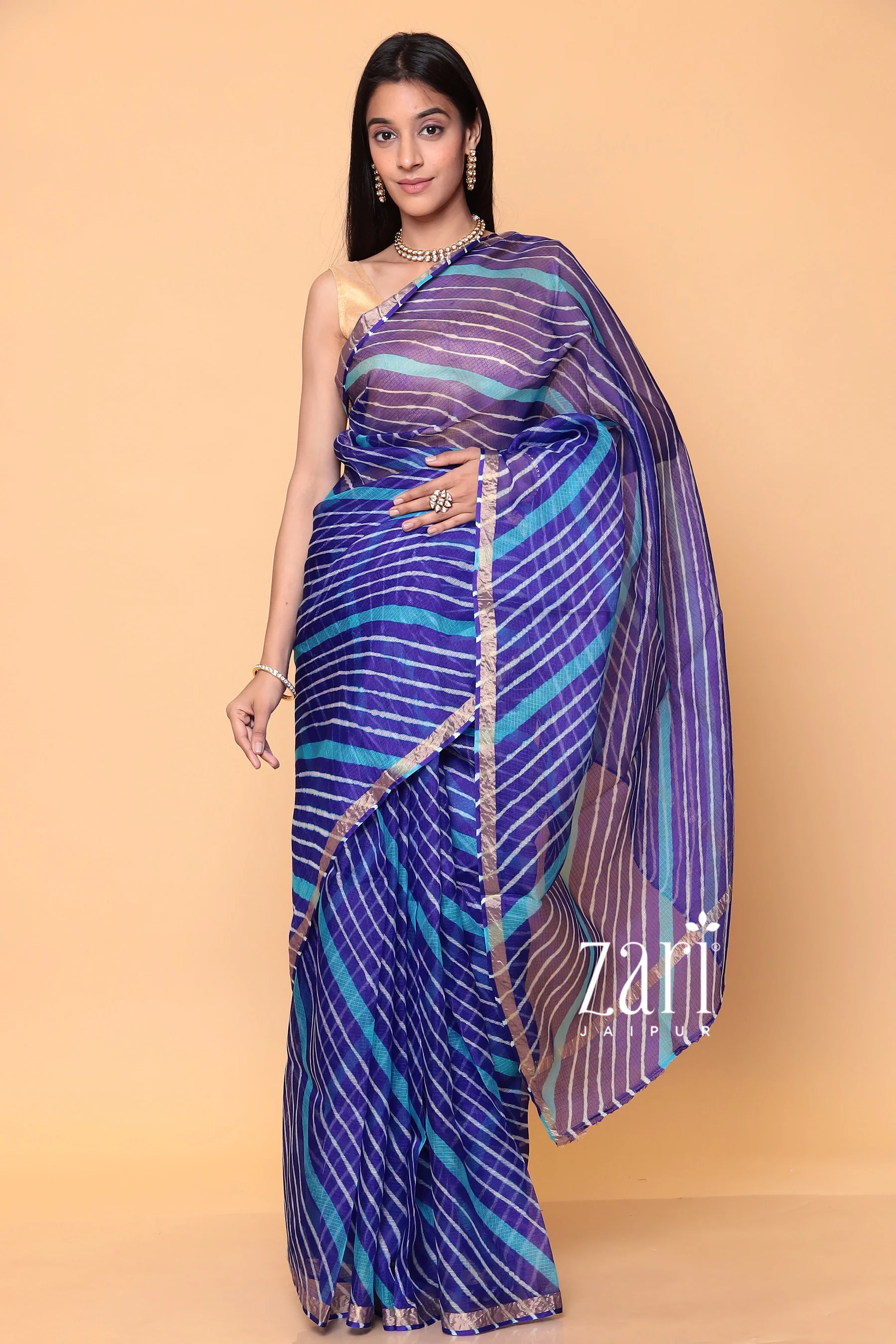 Kota Doria Silk Leheriya Saree with Zari work. - Image 7