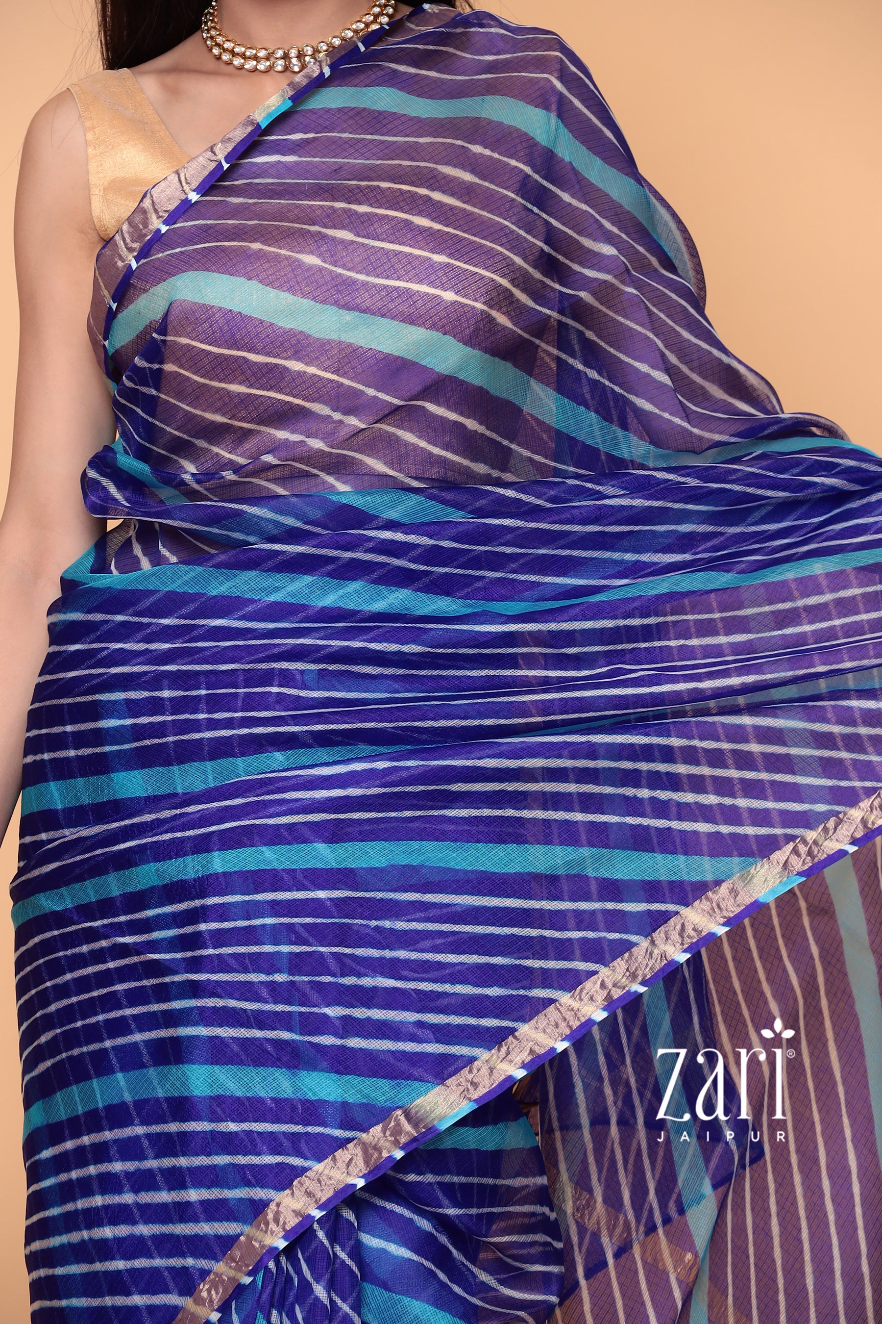 Kota Doria Silk Leheriya Saree with Zari work. - Image 5