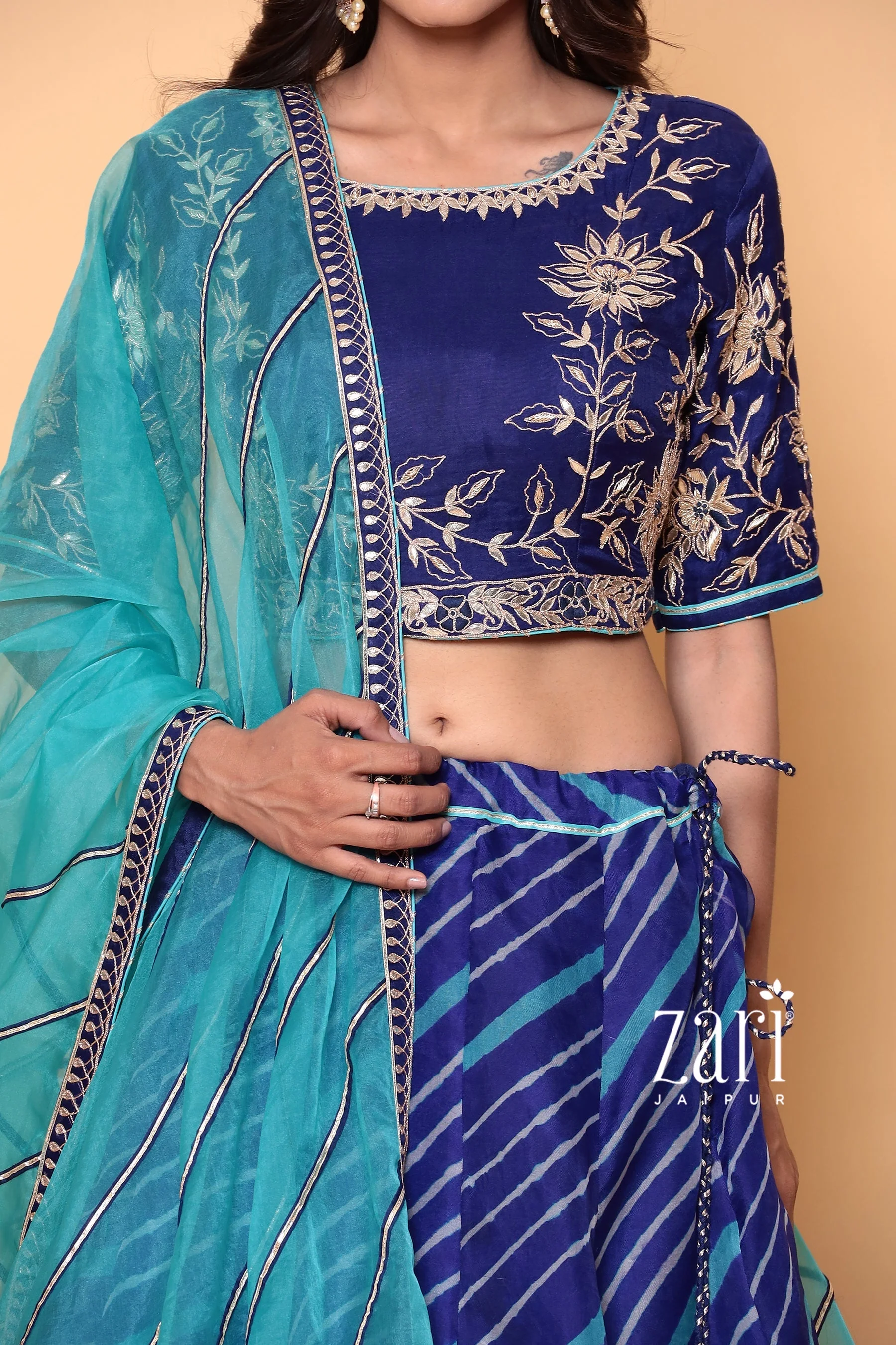 Leheriya Organza Lehenga with Dori, Gota Patti, Thread, Zardozi work. - Image 2