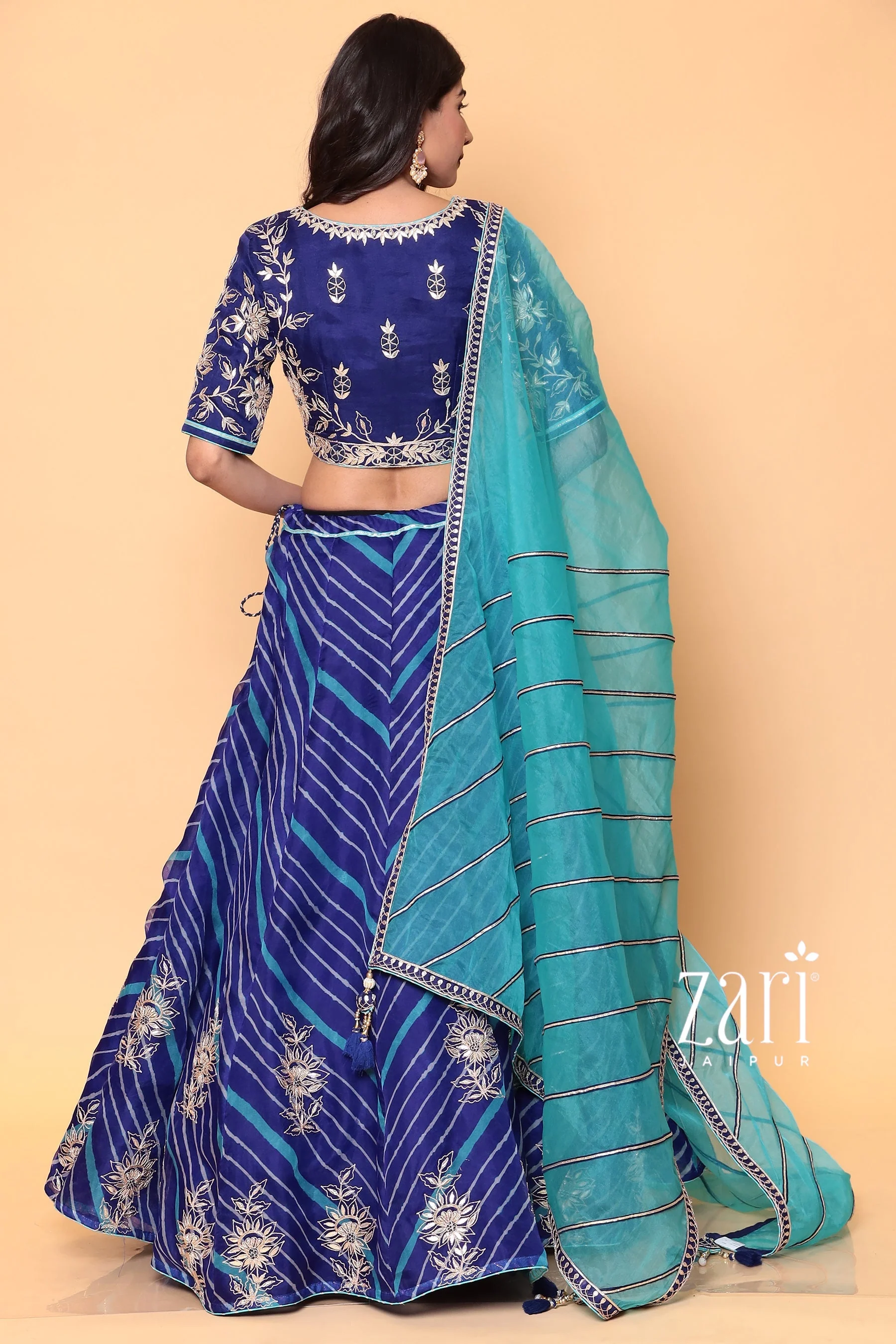 Leheriya Organza Lehenga with Dori, Gota Patti, Thread, Zardozi work. - Image 3