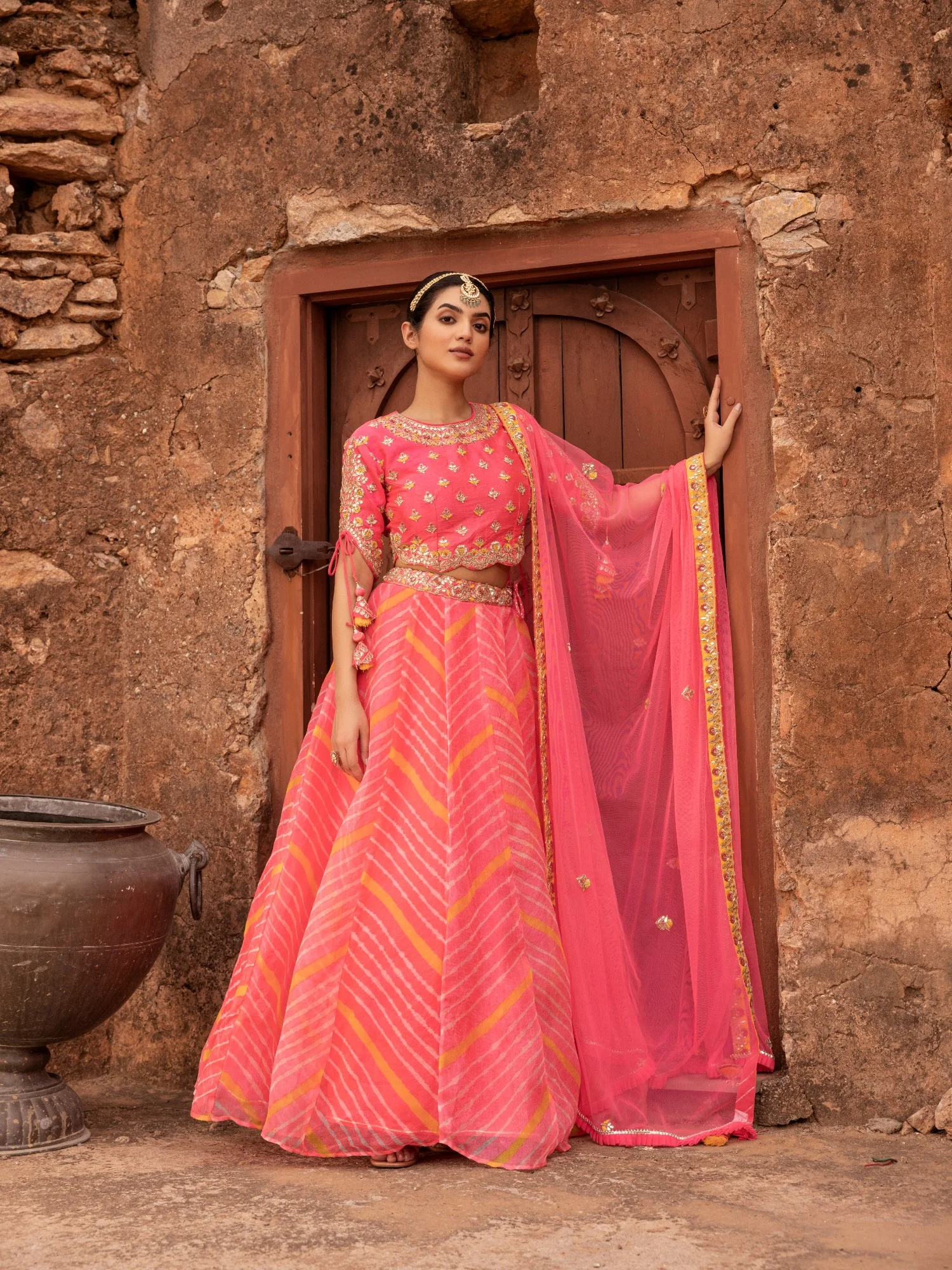 Leheriya Organza Lehenga with Gota Patti work. - Image 3