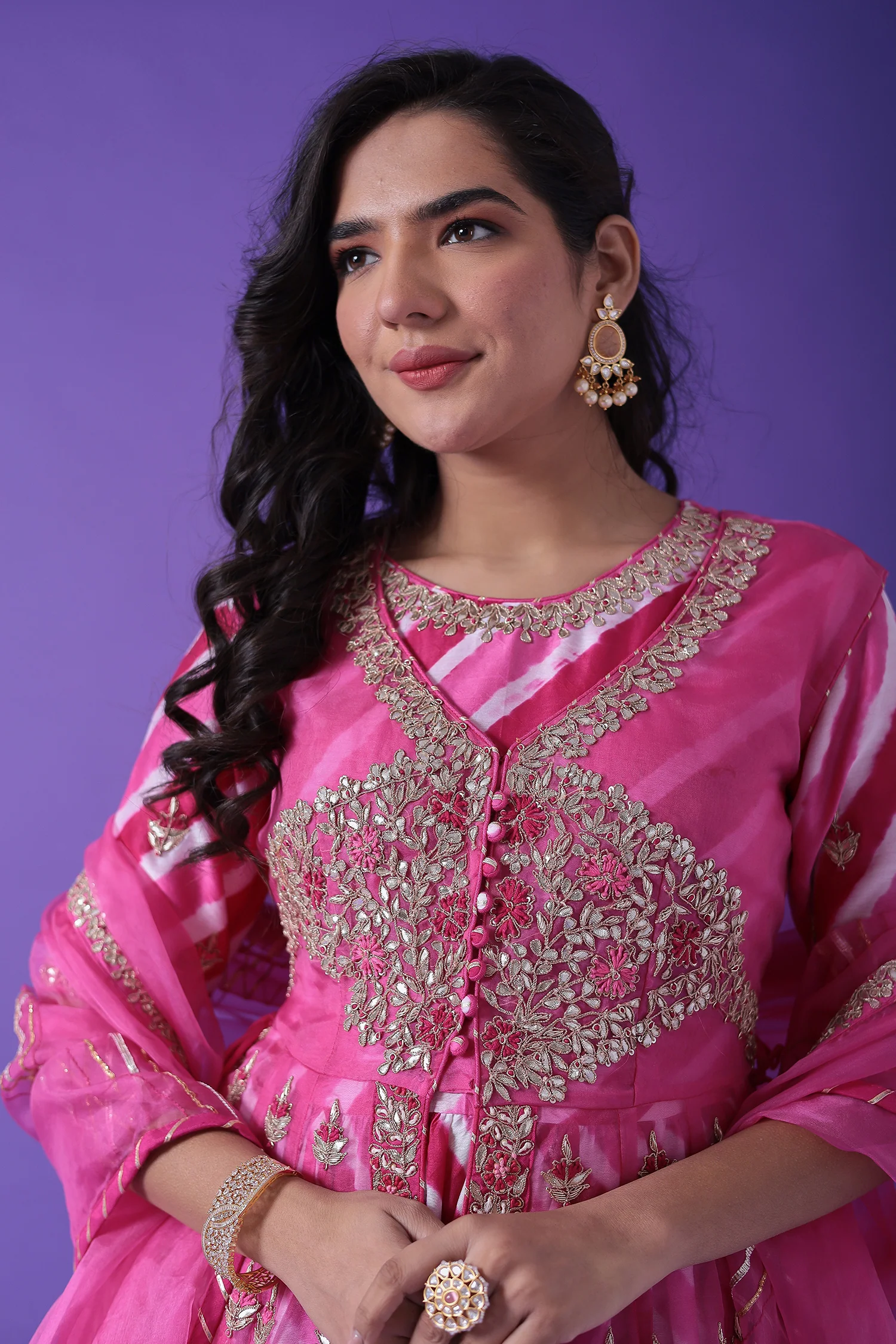 Peplum Leheriya Organza Suit Embroidered with Gota Patti work - Image 10