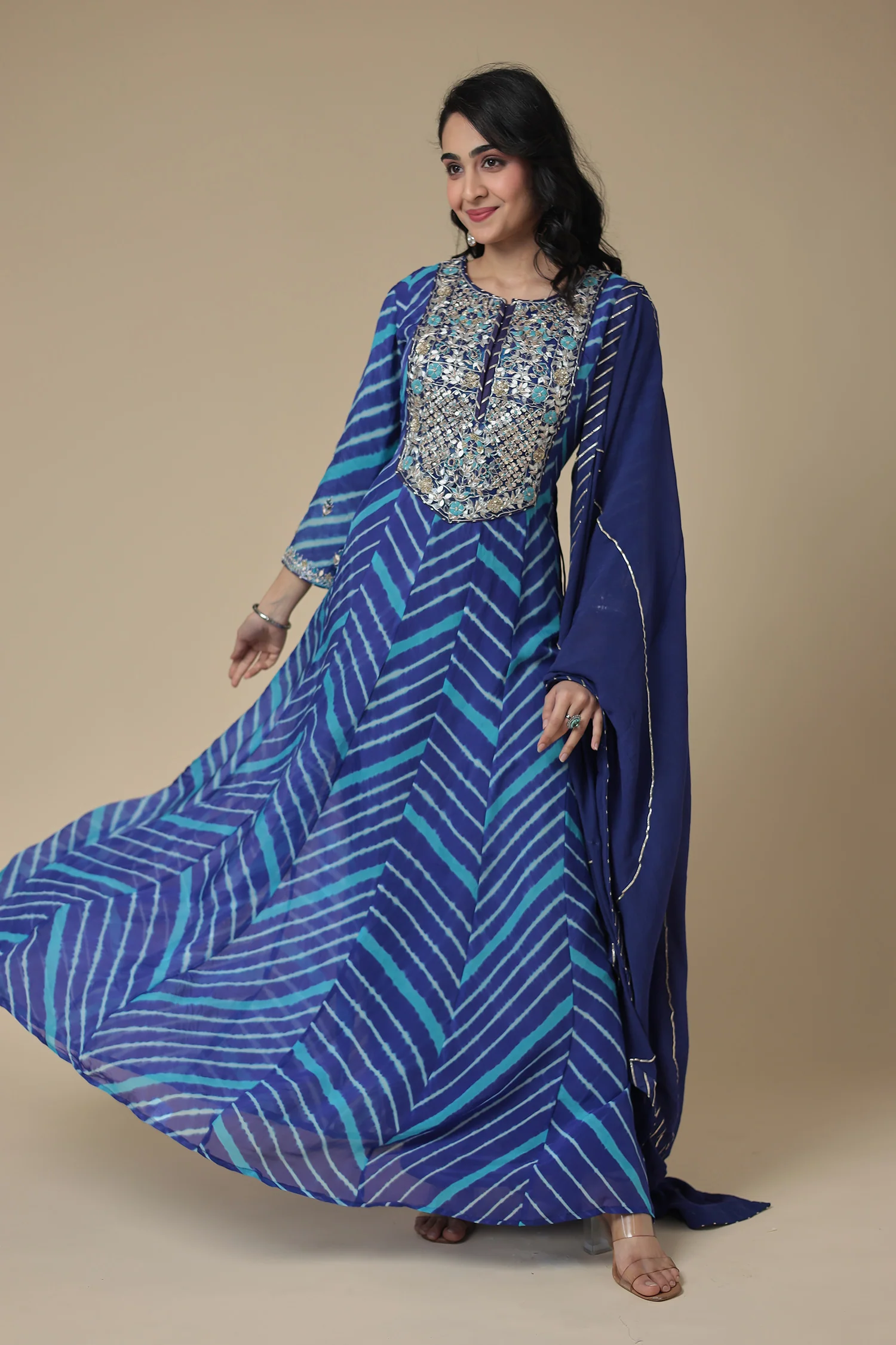 Leheriya Anarkali Organza Suit with Zardozi and Embroidered work - Image 7
