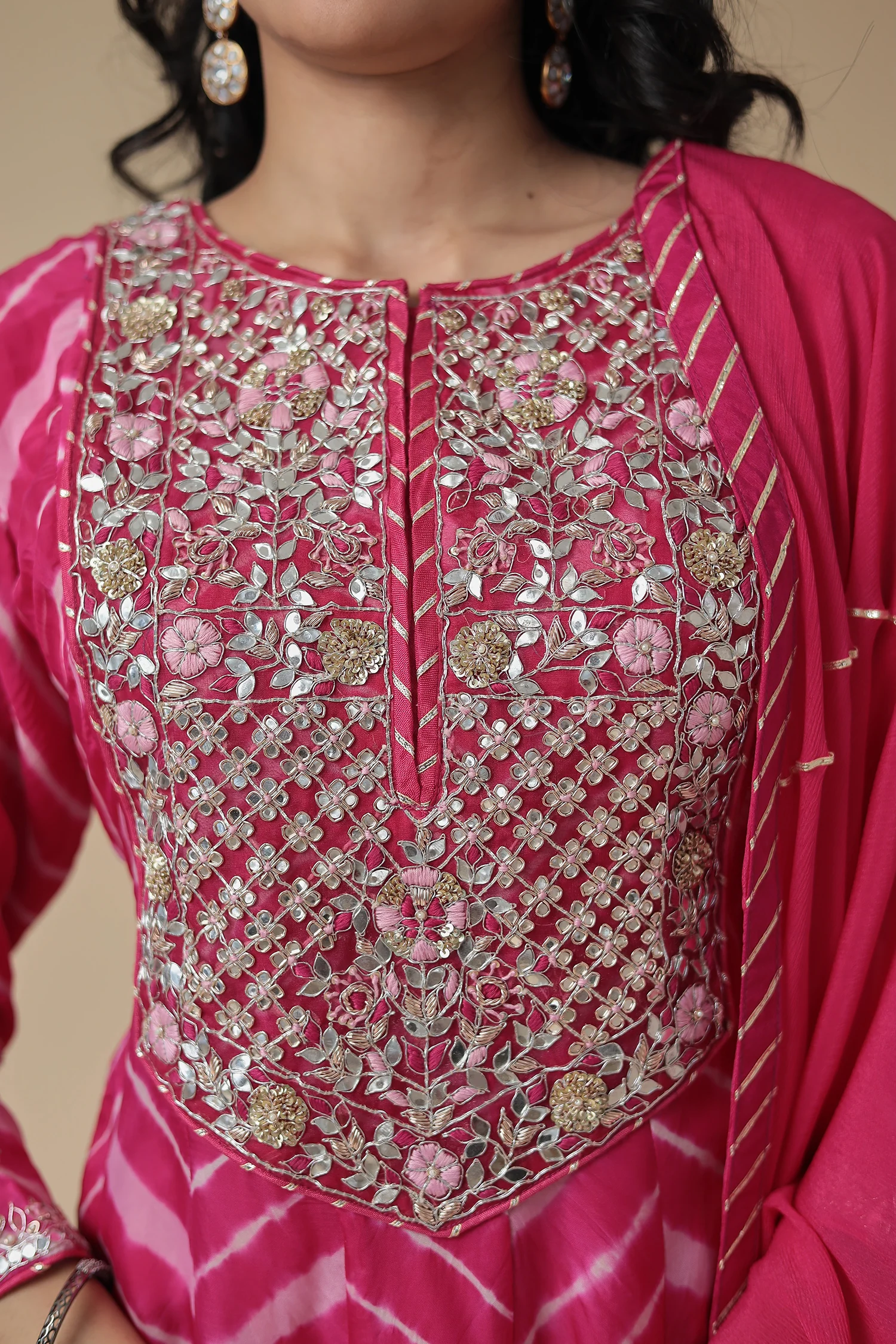 Leheriya Anarkali Organza Suit with Zardozi and Embroidered work - Image 5