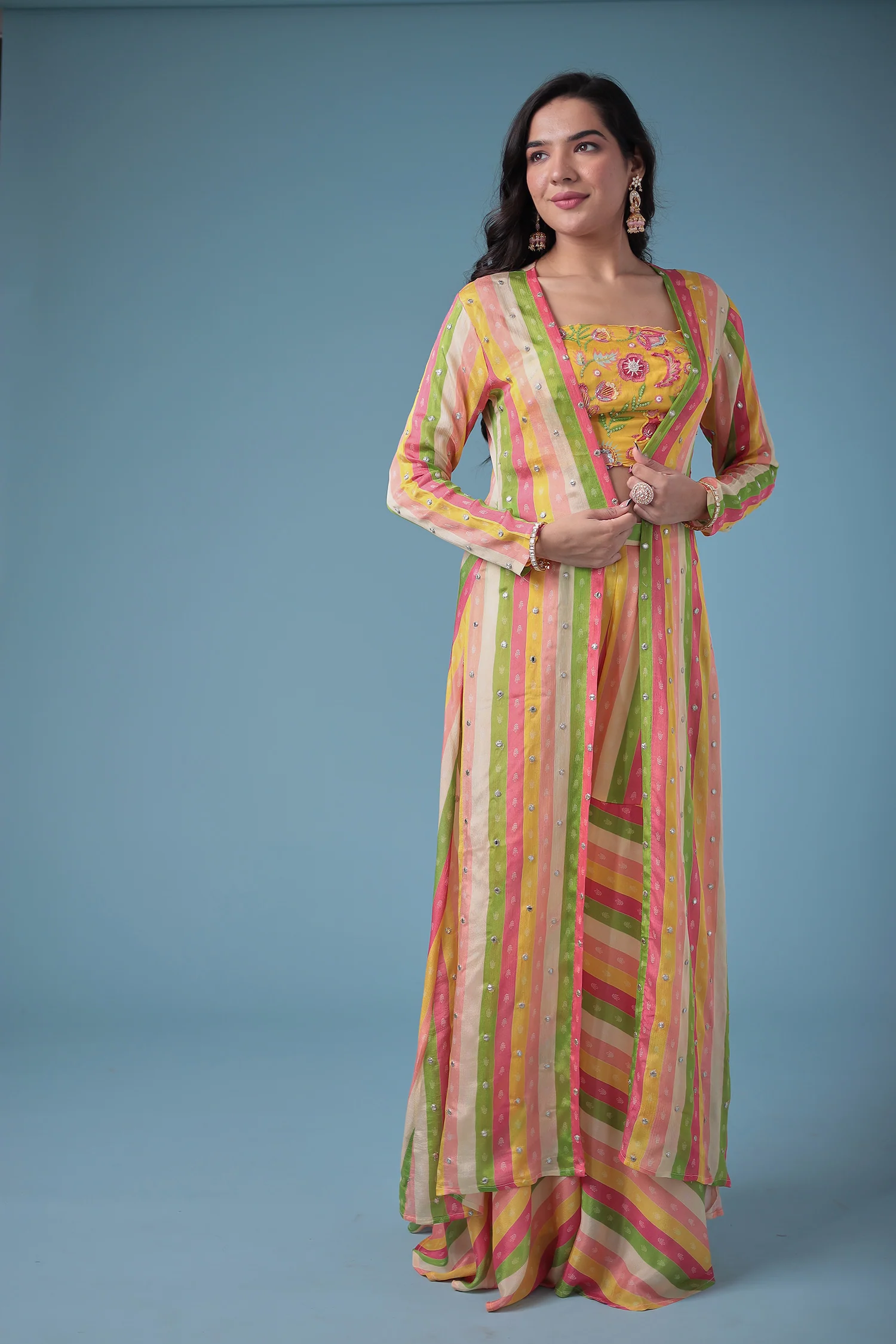 Leheriya Silk Indowestern Enhanced with Cutdana and Sequins work - Image 3