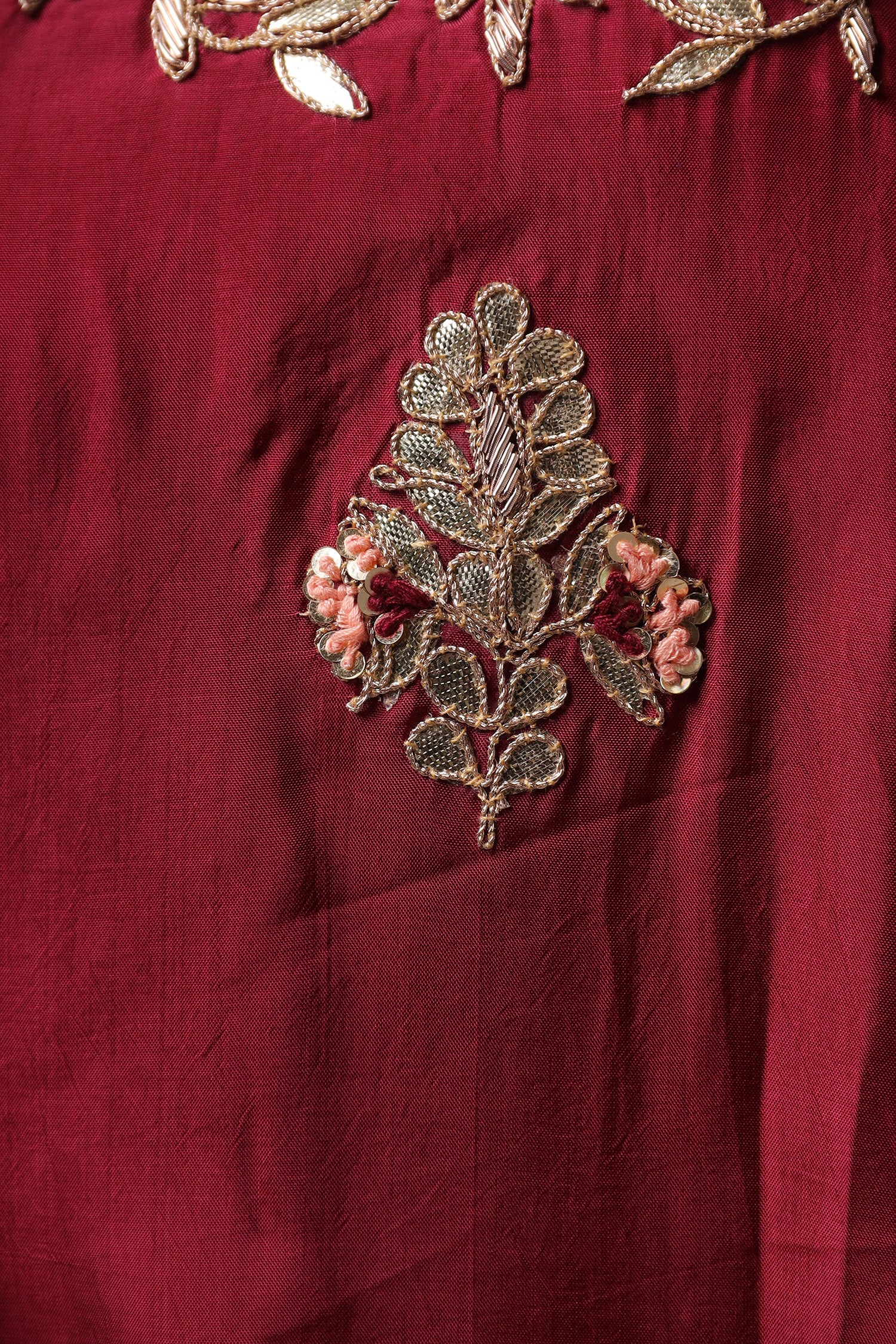 Embroidered Leheriya Silk Kaftan with Gota Patti work. - Image 5