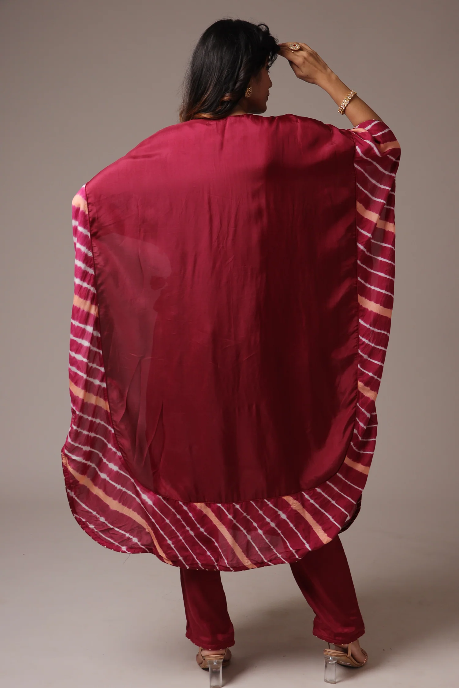 Embroidered Leheriya Silk Kaftan with Gota Patti work. - Image 6