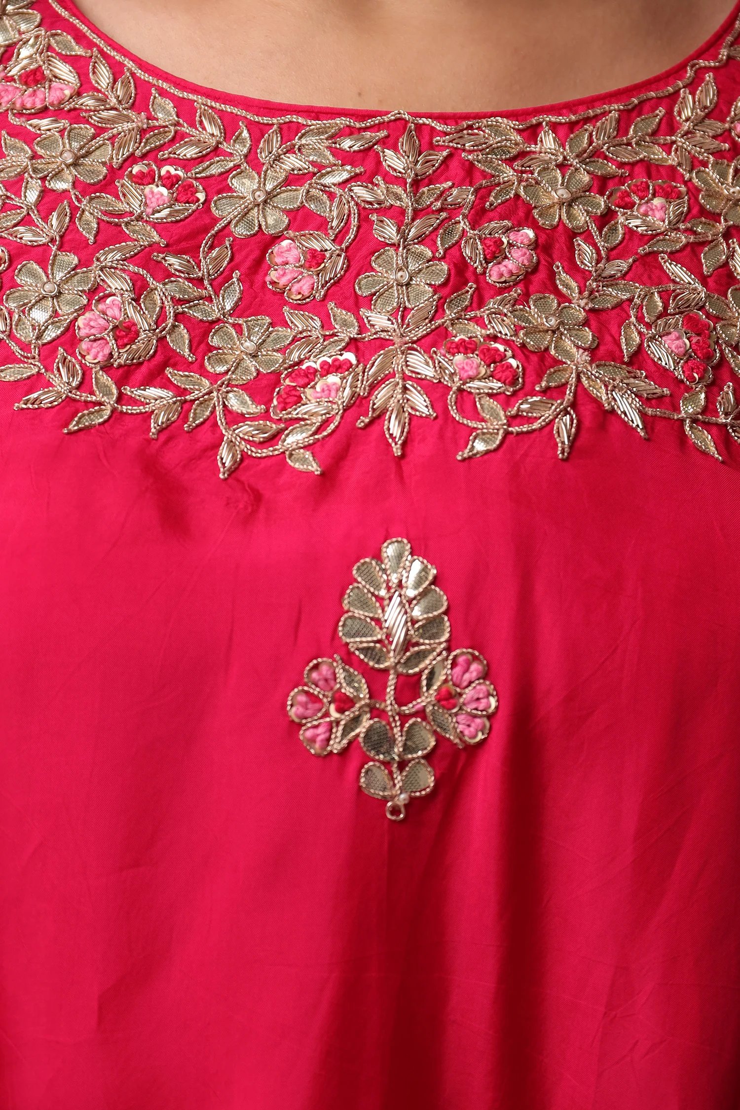 Embroidered Leheriya Silk Kaftan with Gota Patti work. - Image 9