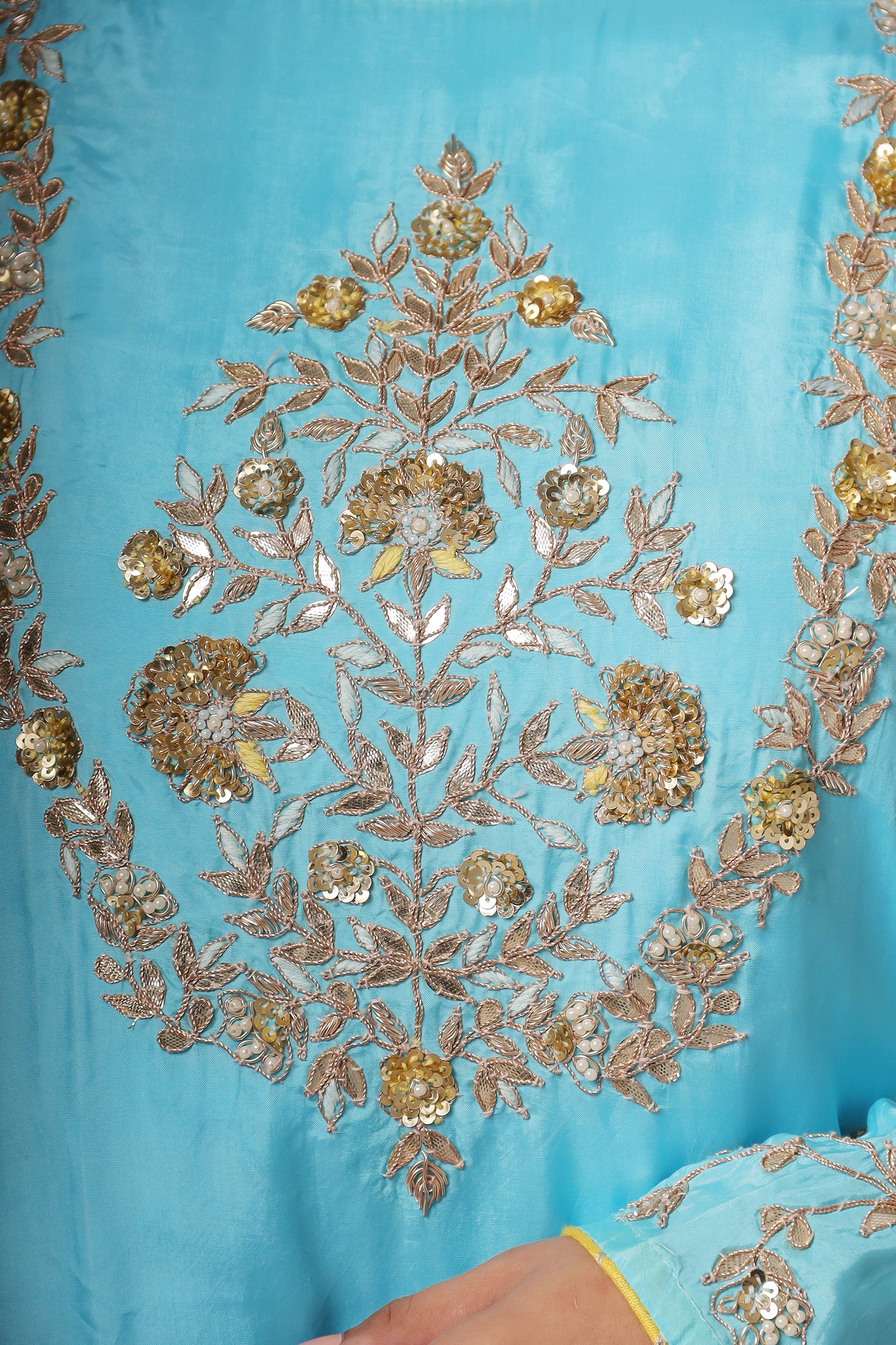 Embroidered Leheriya Silk Kaftan with Gota Patti work. - Image 9