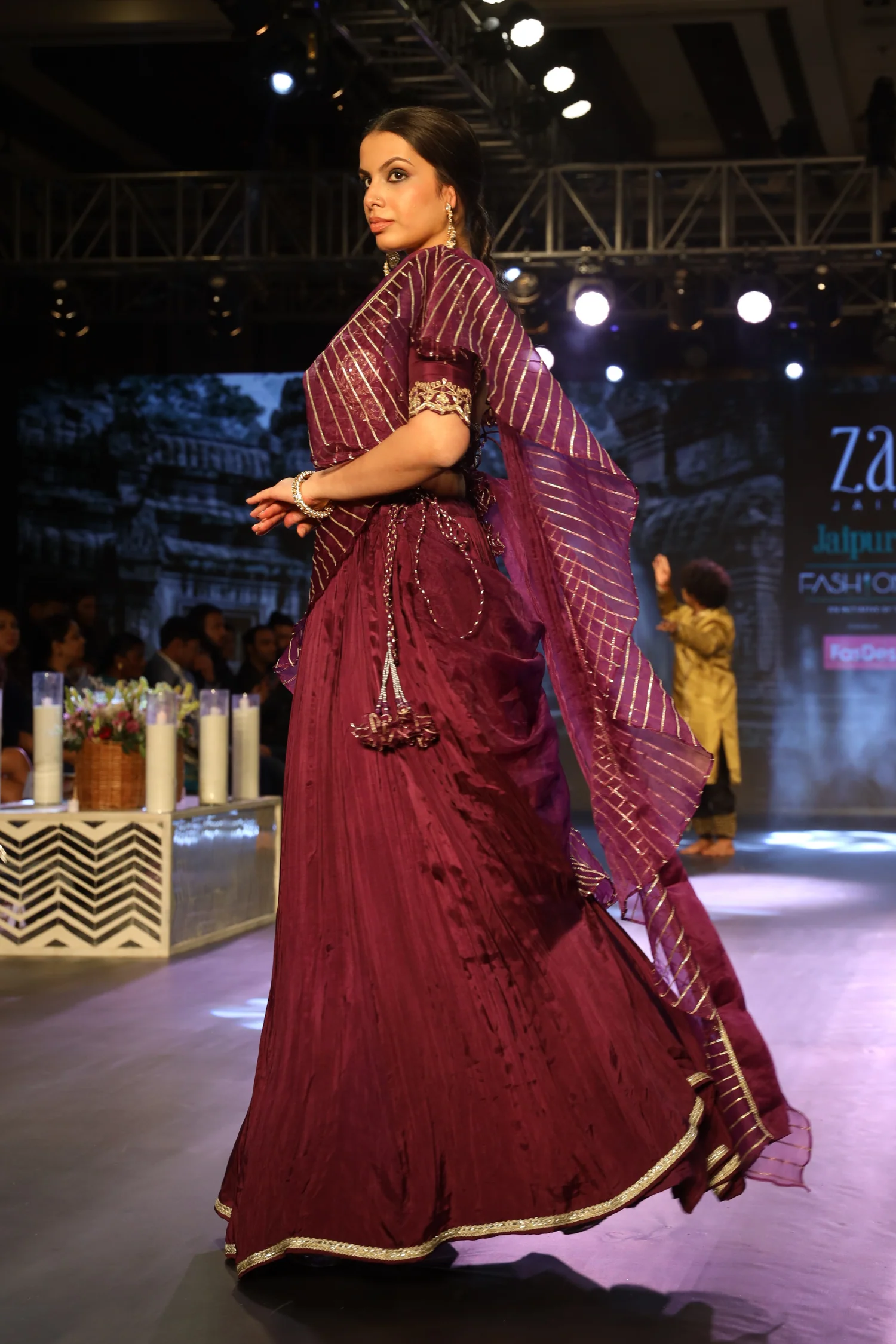 Leheriya Silk Lehenga Embroidered with Zardozi work - Image 3
