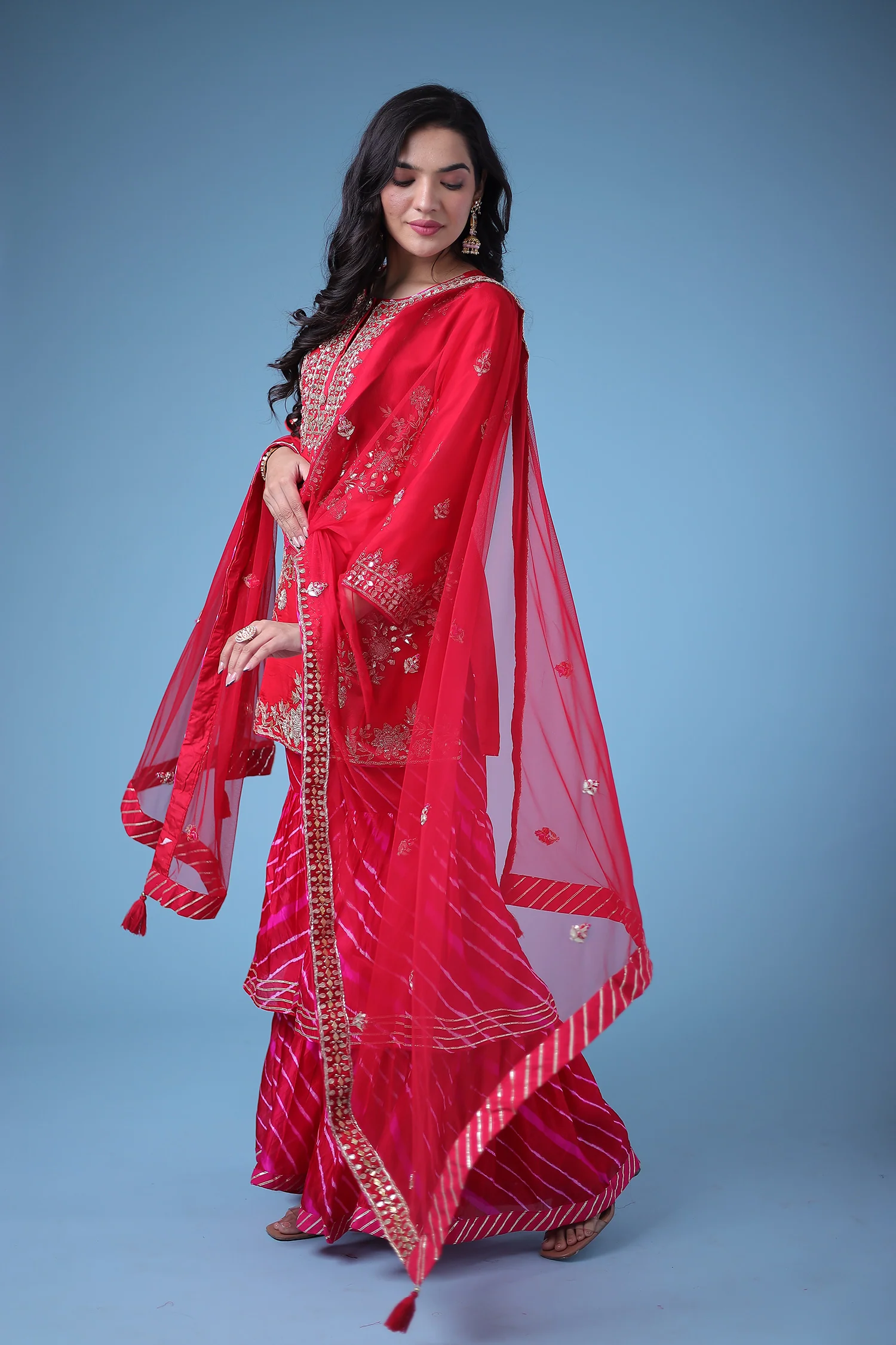 Embroidered Leheriya Silk Suit with Gota Patti and Zardozi work. - Image 12