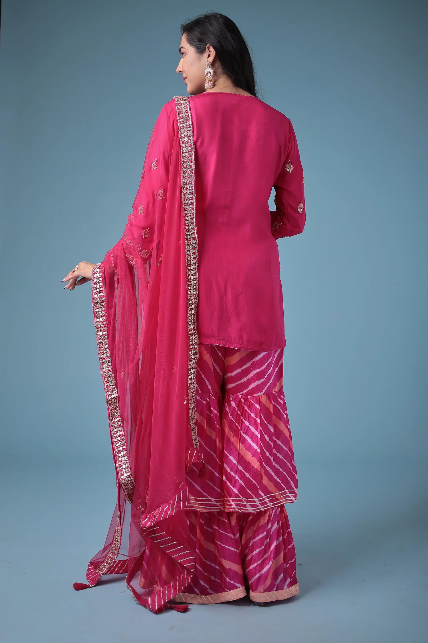 Embroidered Leheriya Silk Suit with Gota Patti and Zardozi work. - Image 14