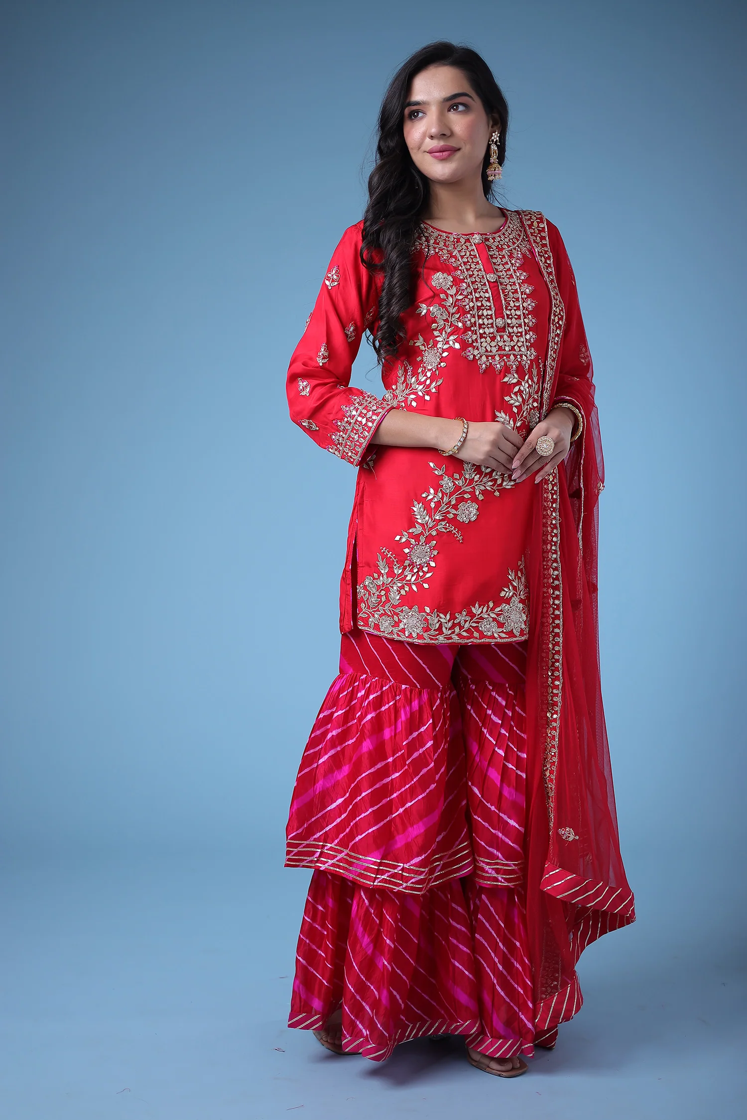 Embroidered Leheriya Silk Suit with Gota Patti and Zardozi work. - Image 15