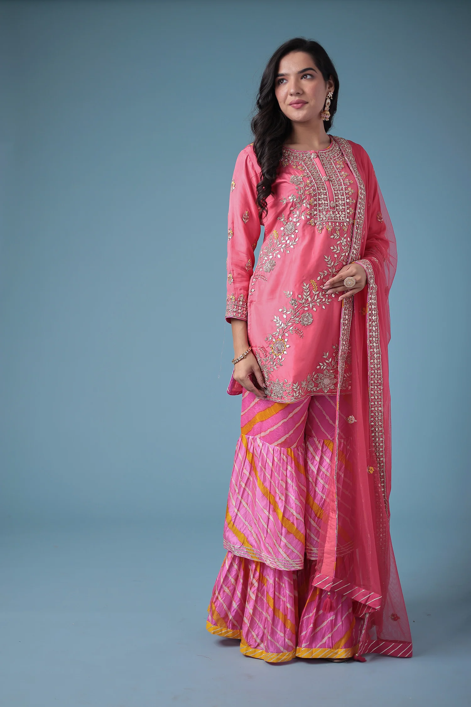 Embroidered Leheriya Silk Suit with Gota Patti and Zardozi work. - Image 10