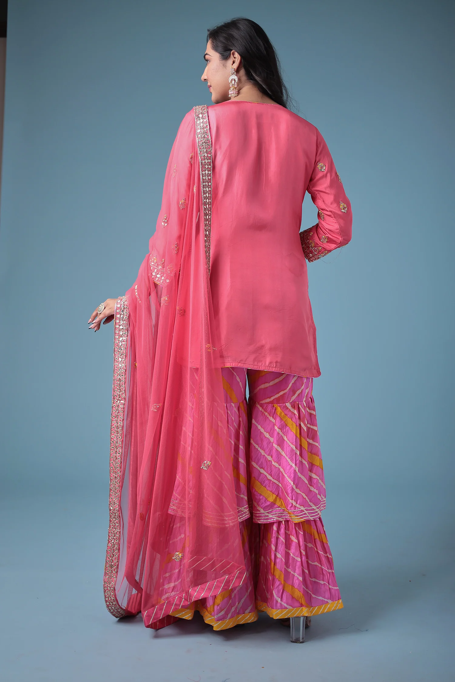 Embroidered Leheriya Silk Suit with Gota Patti and Zardozi work. - Image 14