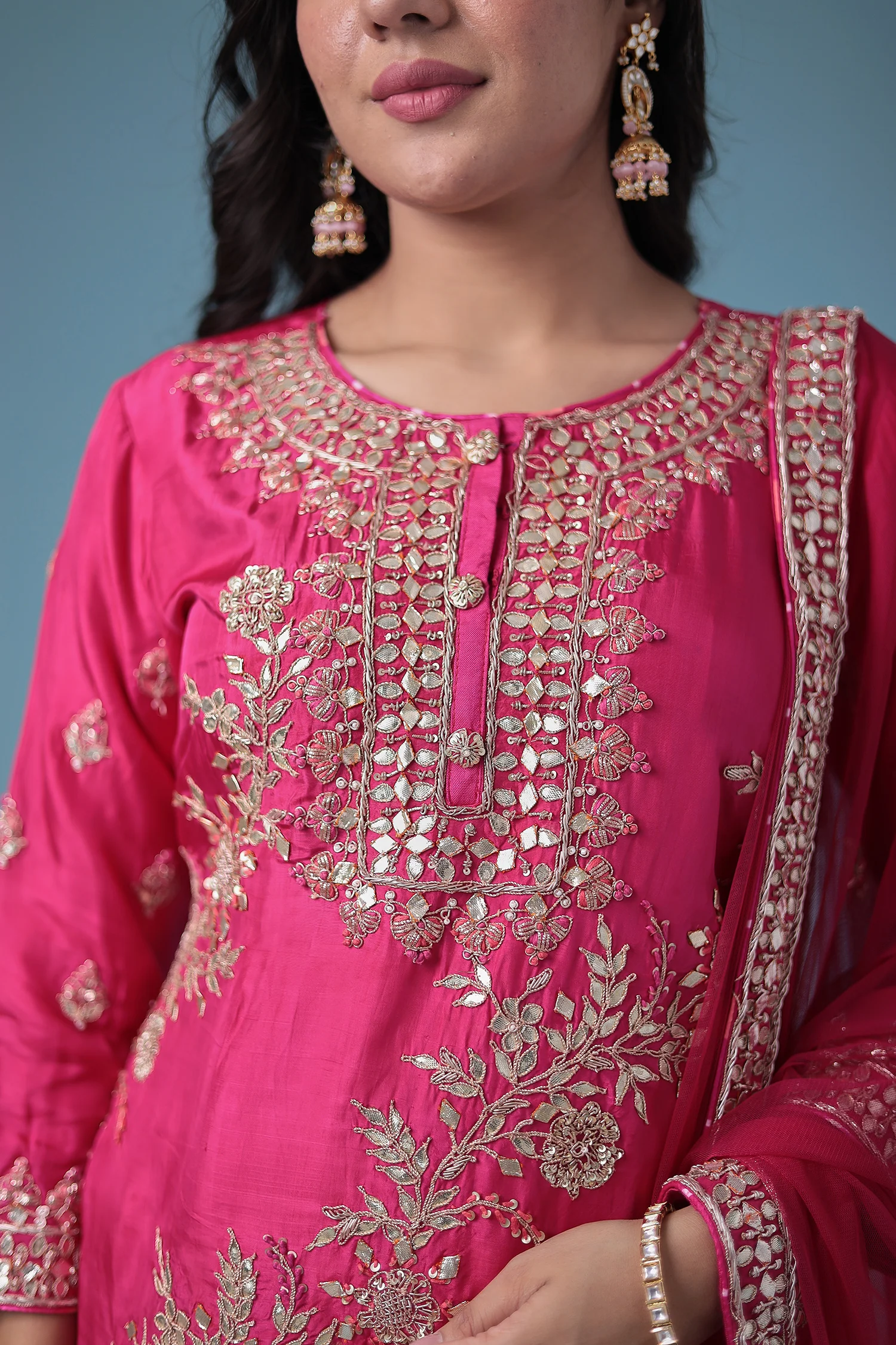 Embroidered Leheriya Silk Suit with Gota Patti and Zardozi work. - Image 18