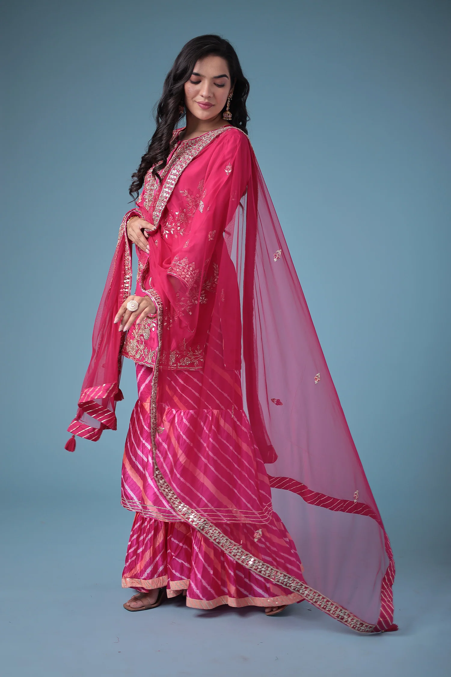 Embroidered Leheriya Silk Suit with Gota Patti and Zardozi work. - Image 19