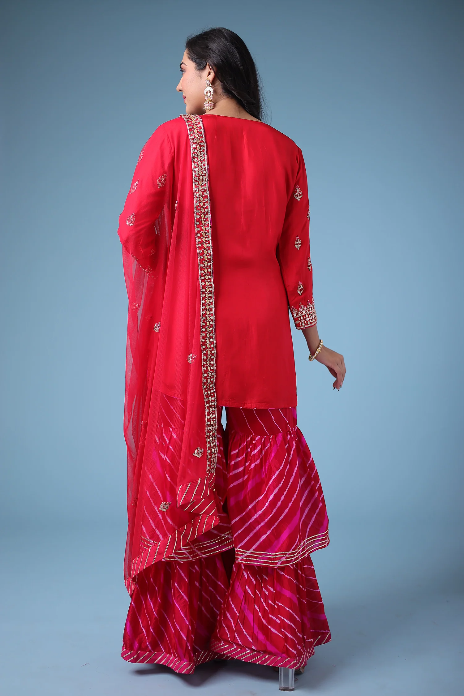 Embroidered Leheriya Silk Suit with Gota Patti and Zardozi work. - Image 7