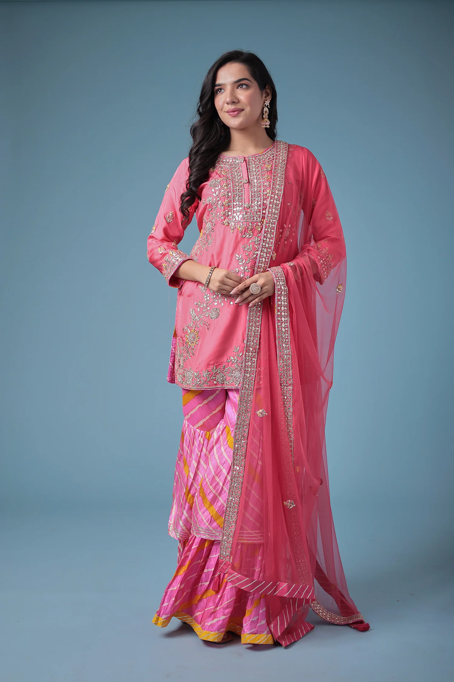 Embroidered Leheriya Silk Suit with Gota Patti and Zardozi work. - Image 8