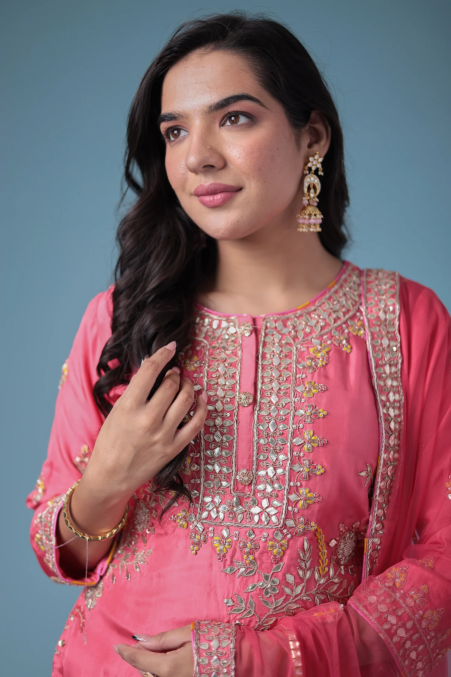 Embroidered Leheriya Silk Suit with Gota Patti and Zardozi work. - Image 9
