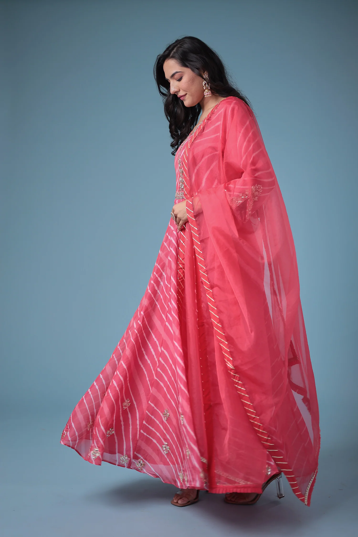 Embroidered Leheriya Anarkali Silk Suit with Gota Patti and Zardozi work - Image 13