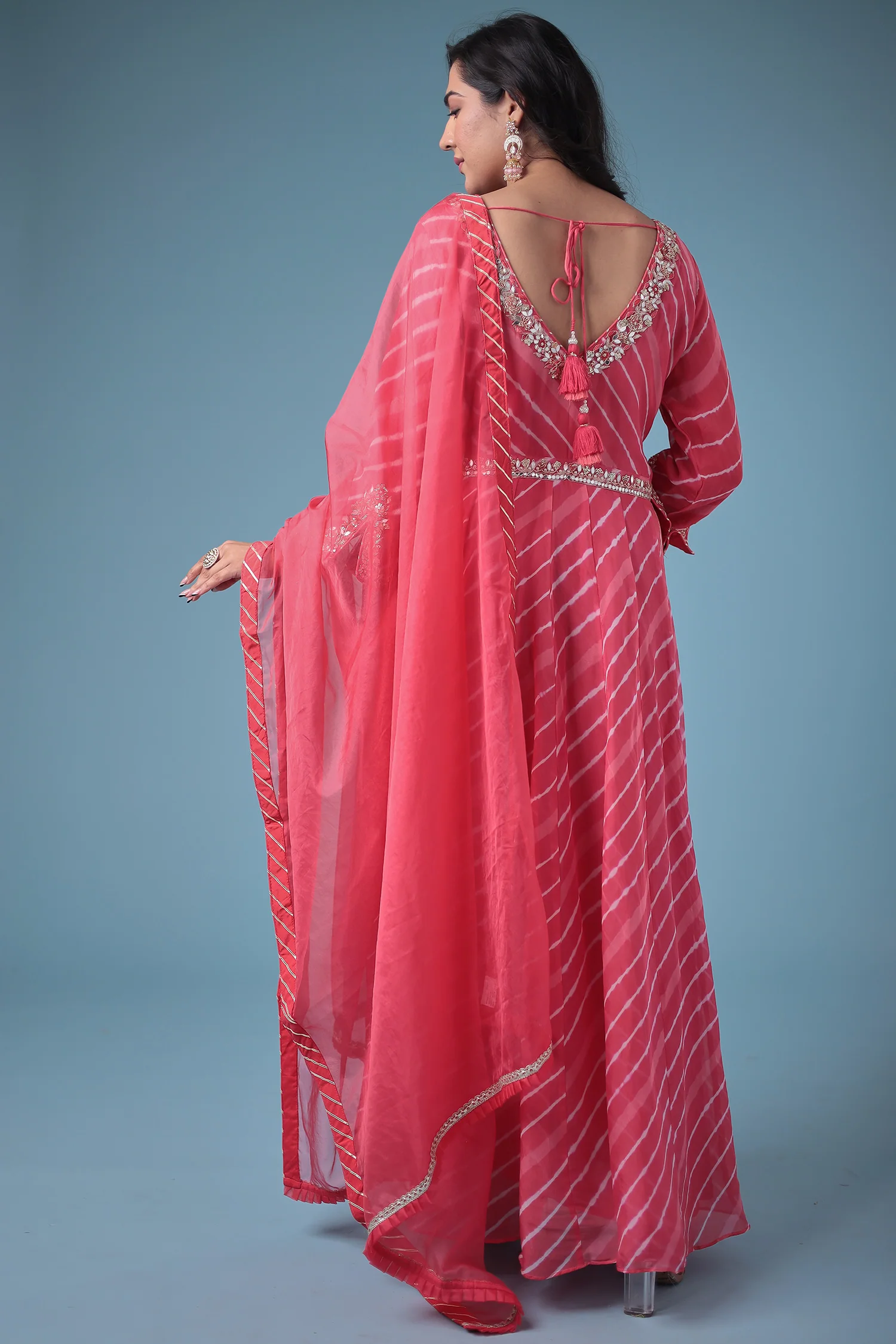 Embroidered Leheriya Anarkali Silk Suit with Gota Patti and Zardozi work - Image 7
