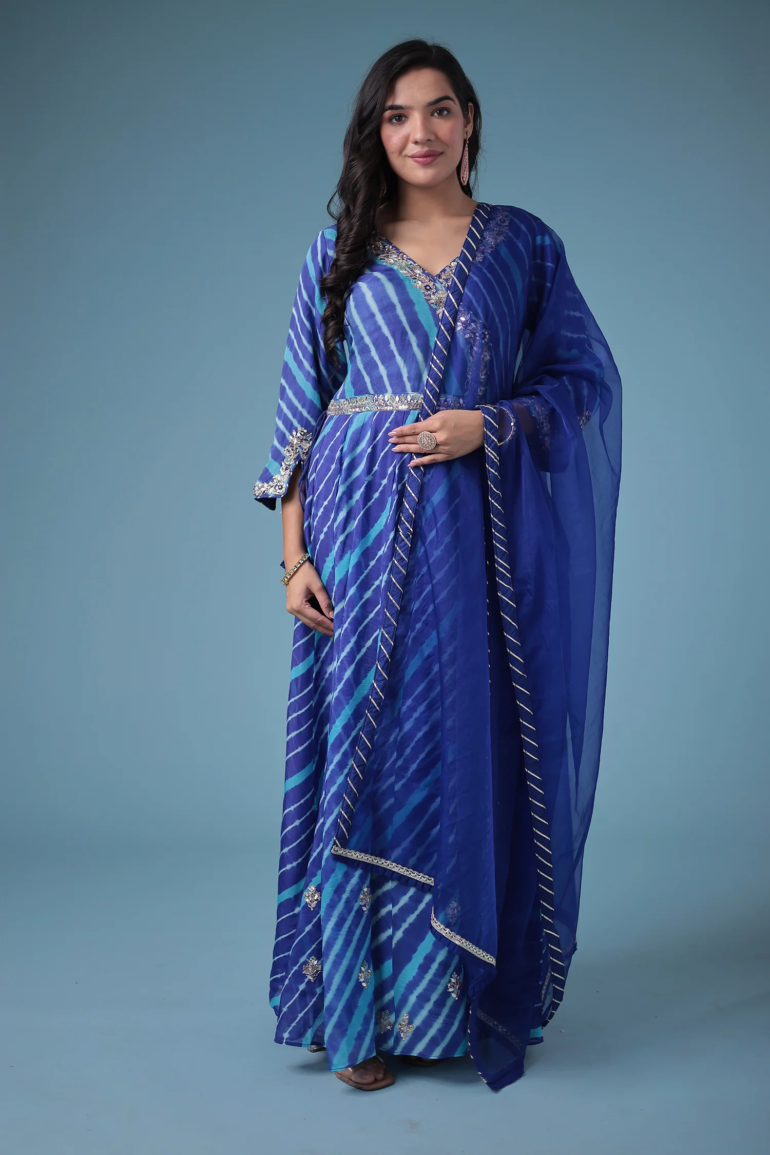 Embroidered Leheriya Anarkali Silk Suit with Gota Patti and Zardozi work - Image 8