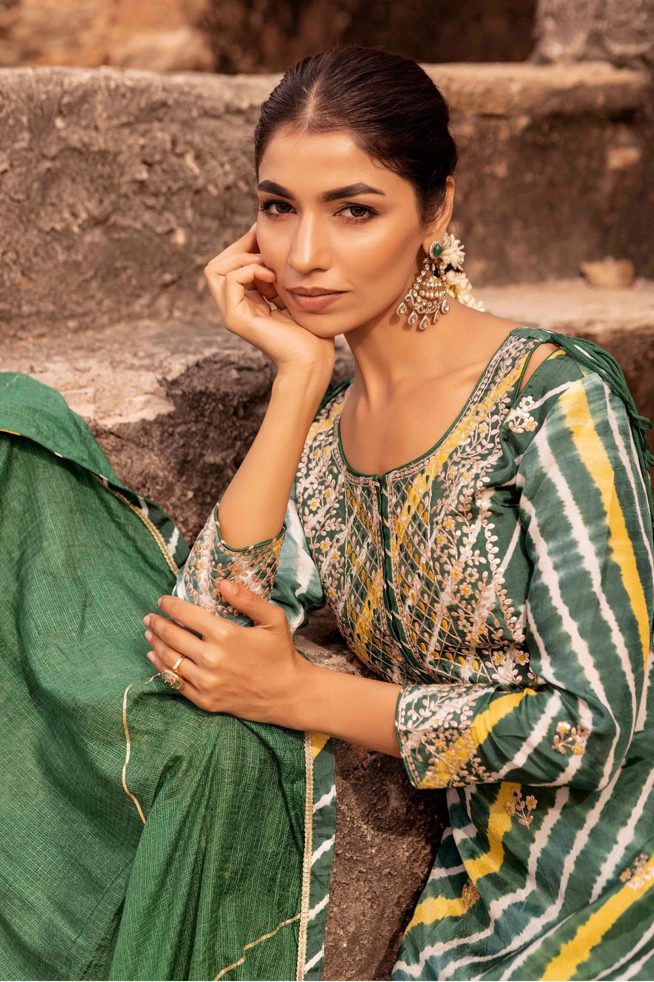 Straight Leheriya Silk Suit with Pittan Work - Image 11