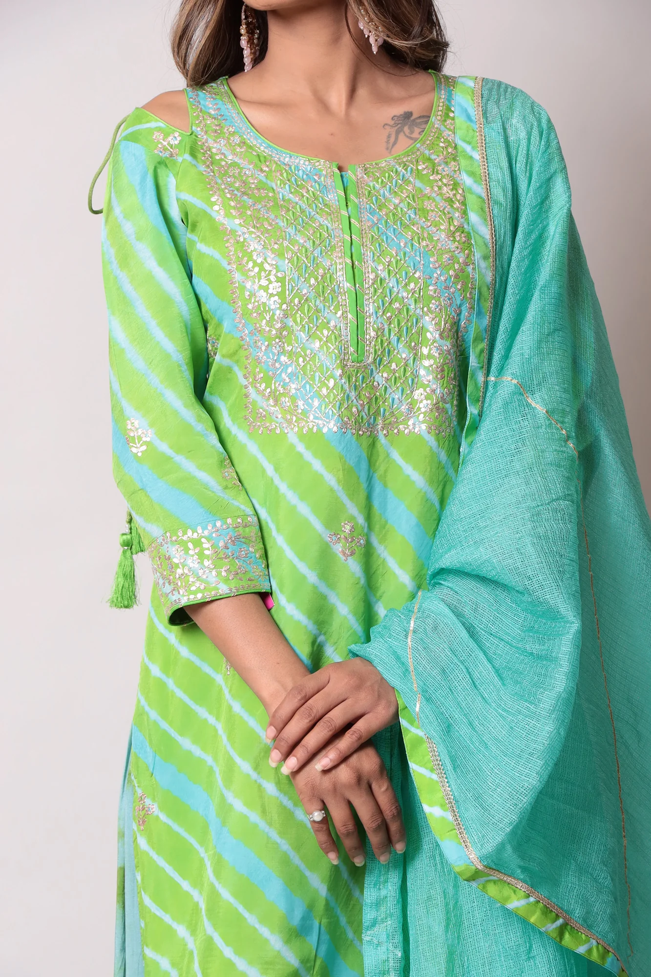 Straight Leheriya Silk Suit with Pittan Work - Image 6