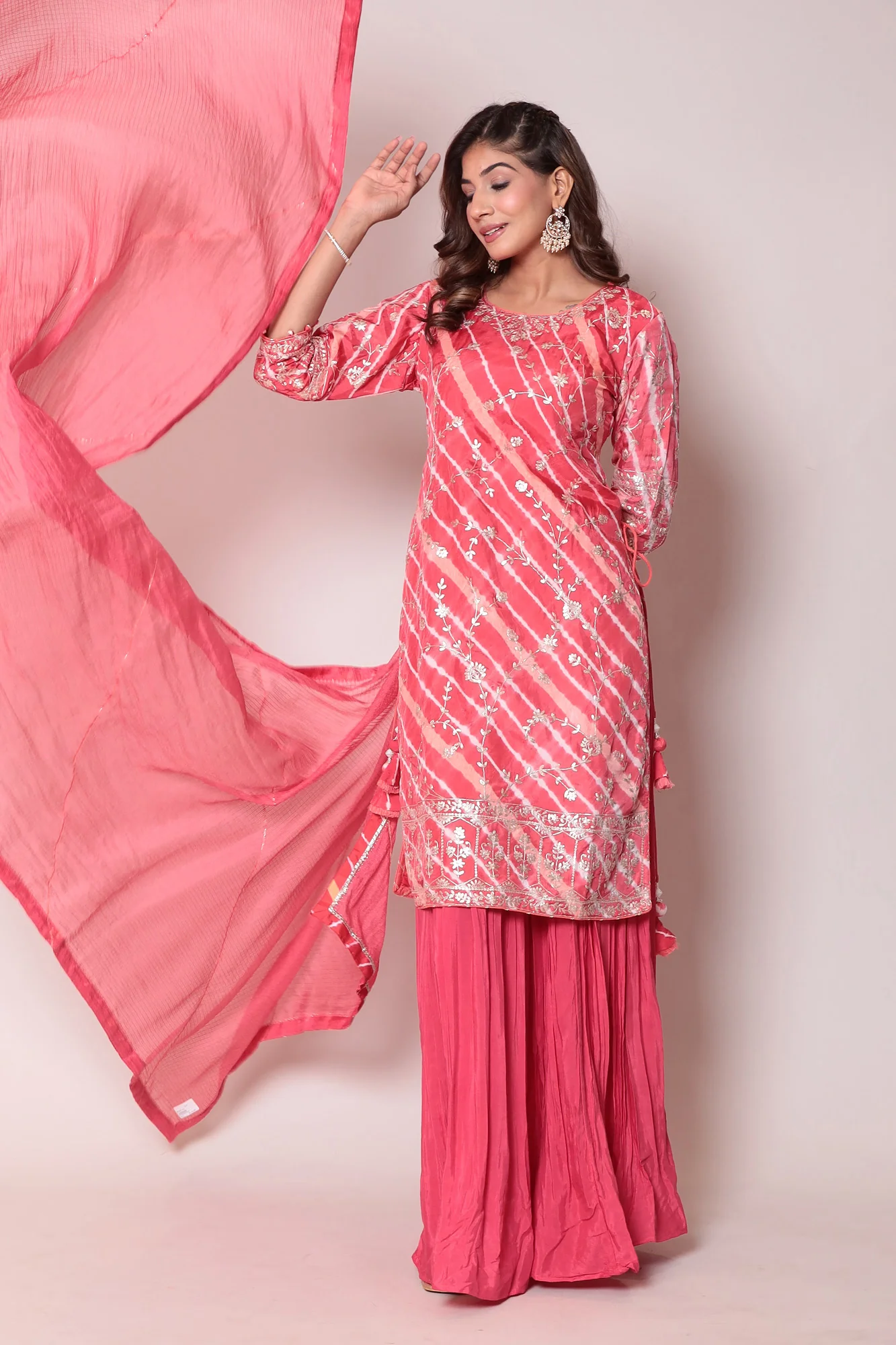 Leheriya Chanderi Straight Suit with Pittan work. - Image 3