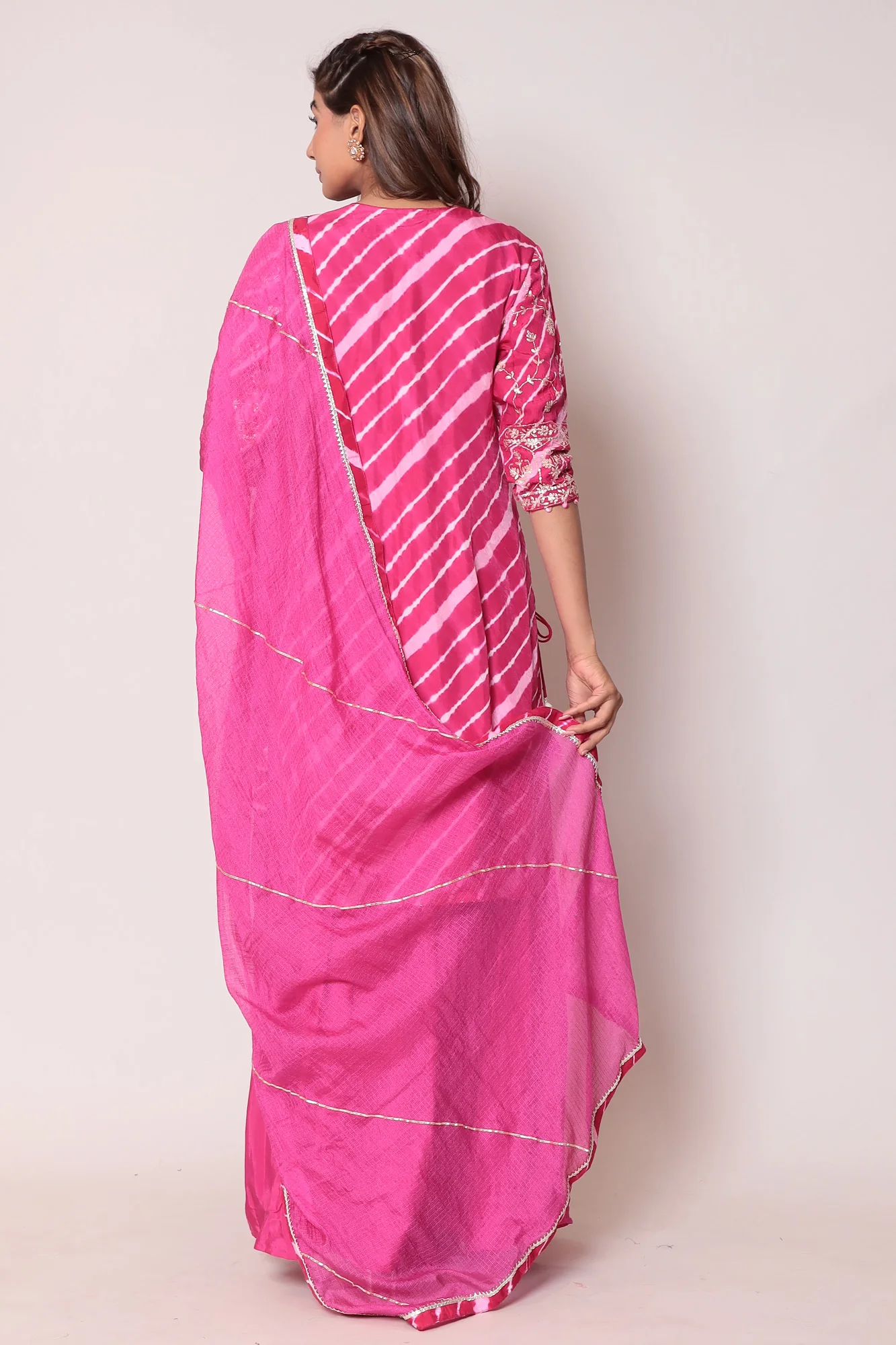 Leheriya Chanderi Straight Suit with Pittan work. - Image 8