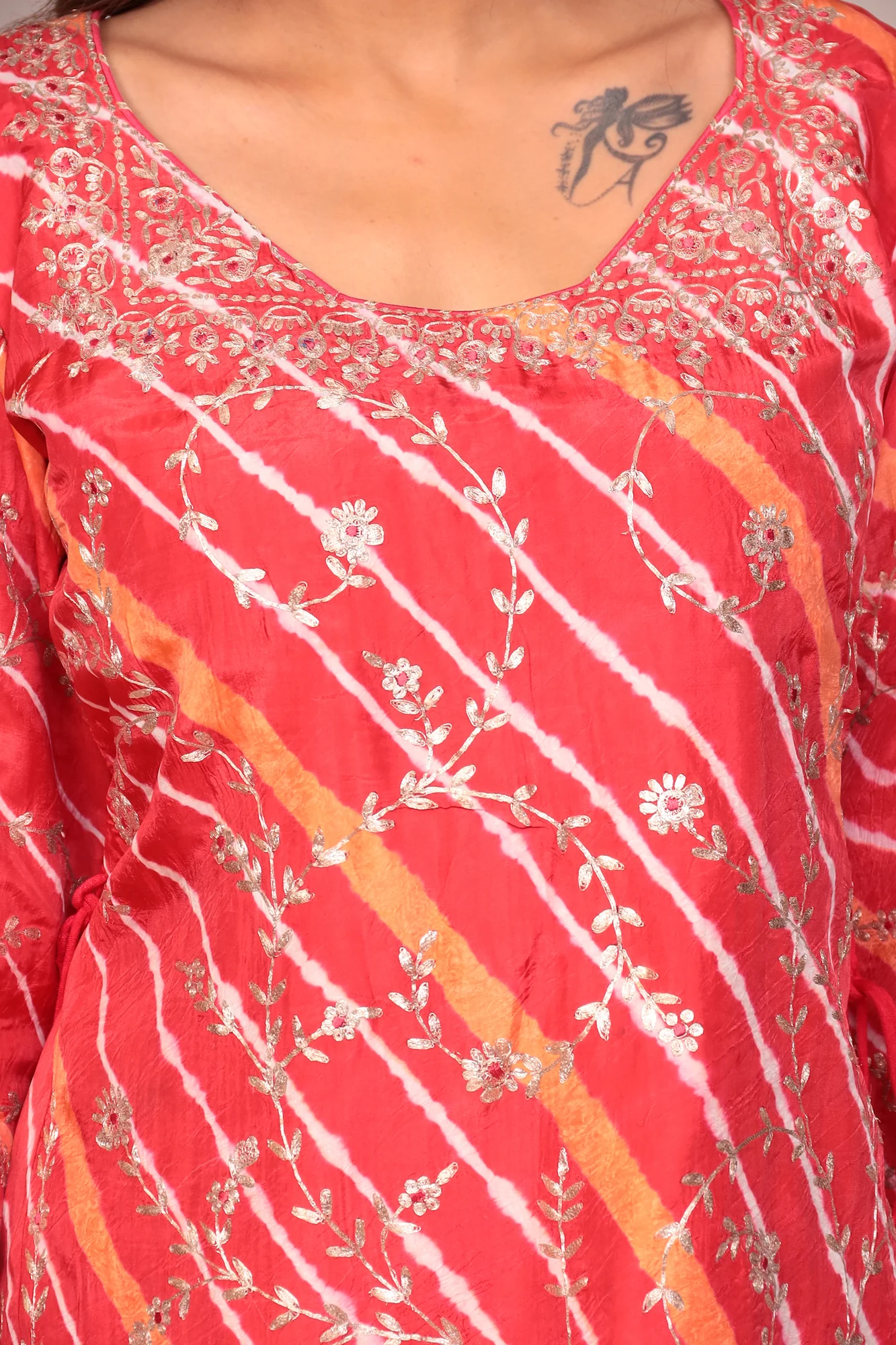 Straight Leheriya Silk Sharara Suit with Pittan Work - Image 5
