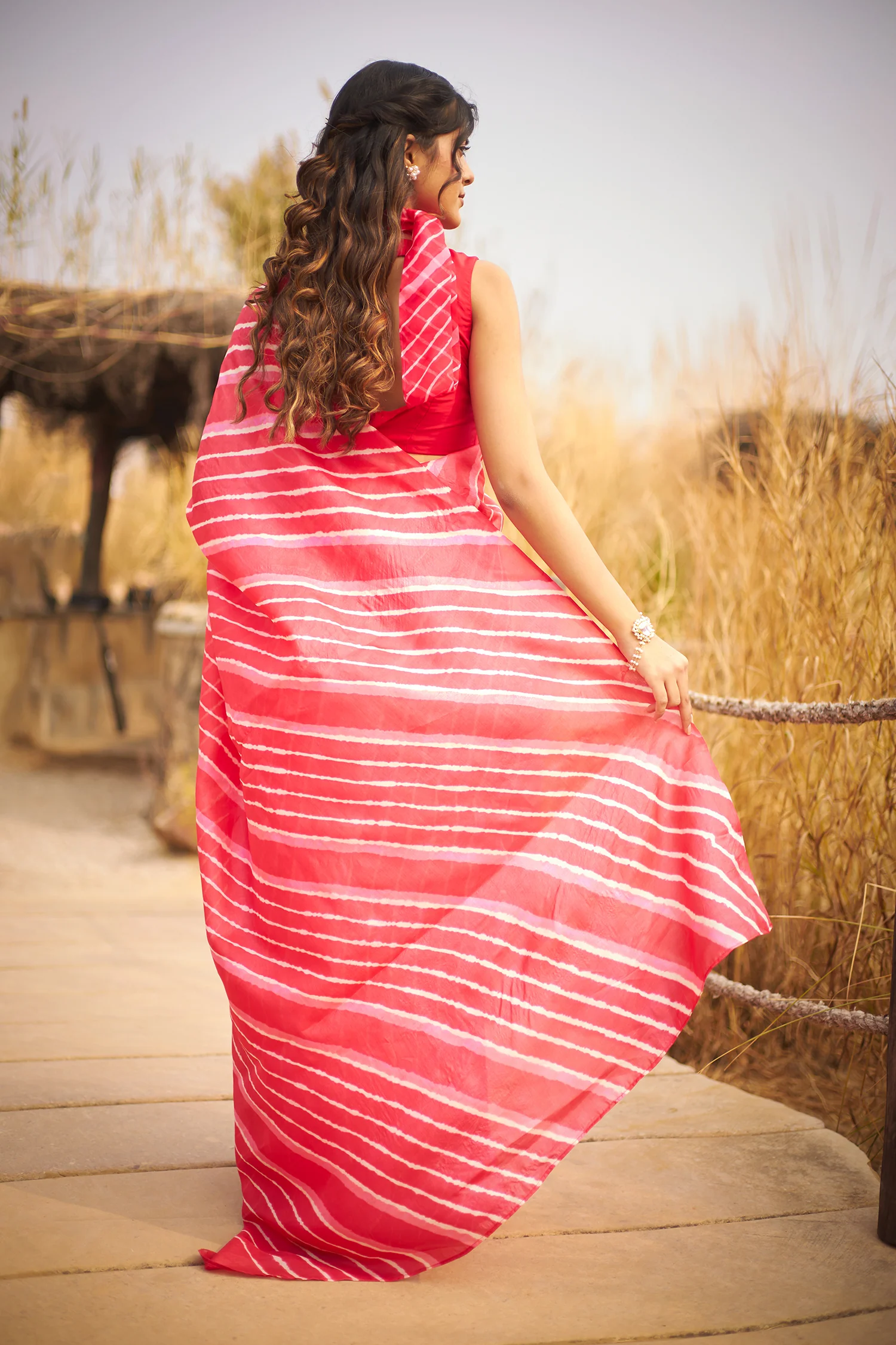 Tussar Silk Saree in Leheriya Print - Image 17