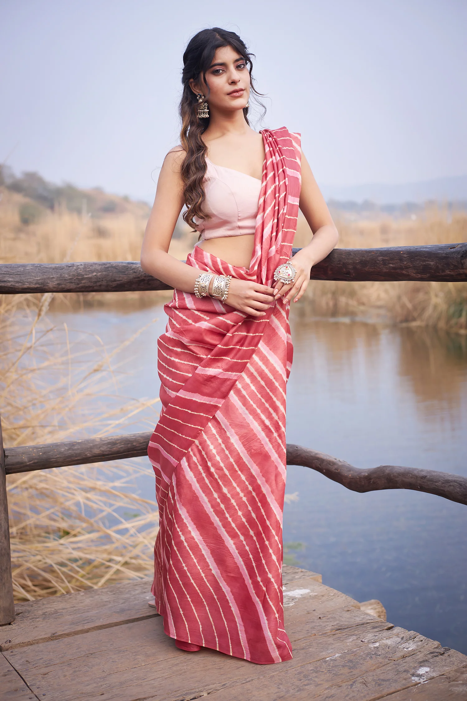 Tussar Silk Saree in Leheriya Print - Image 2