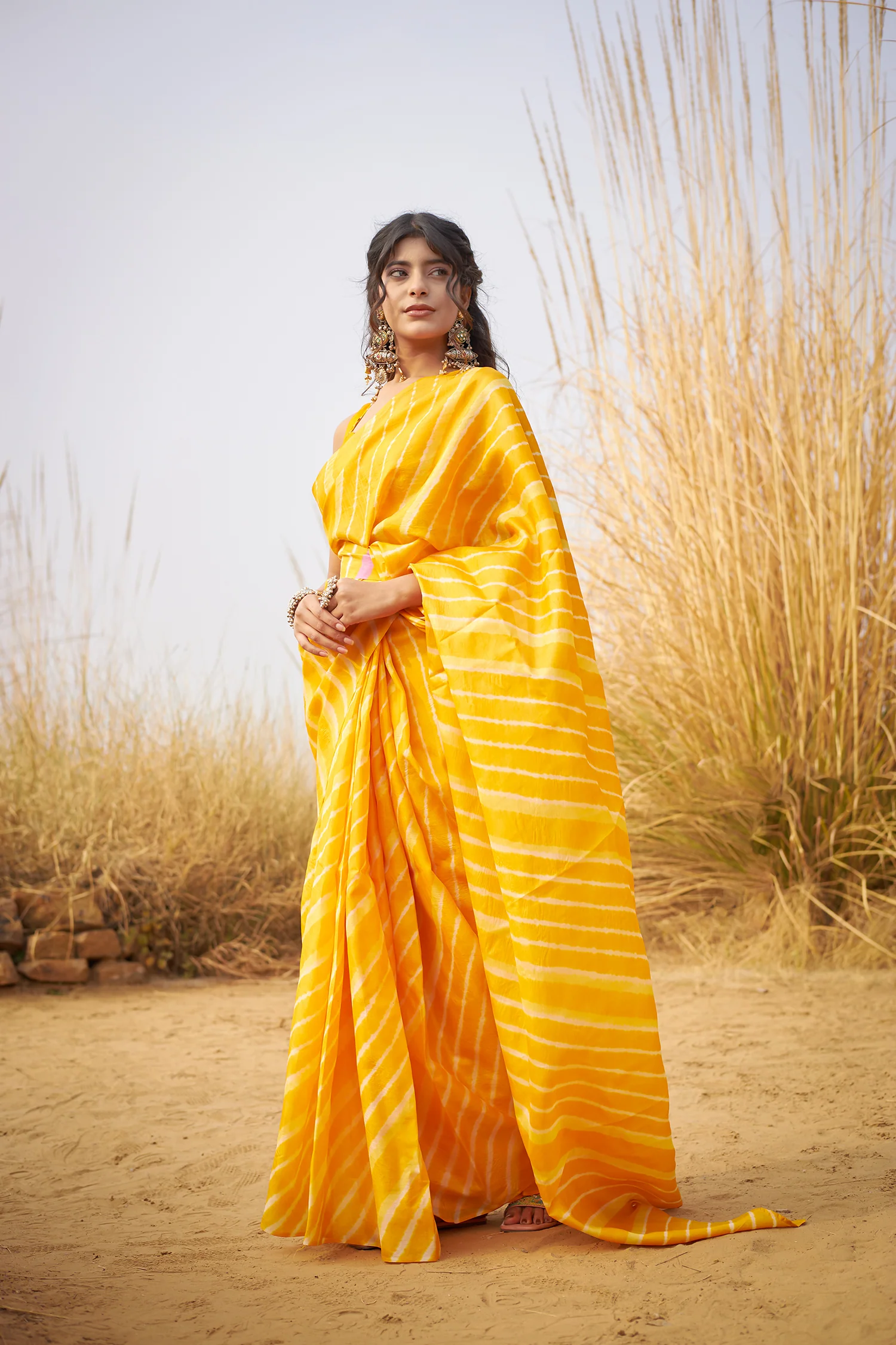 Tussar Silk Saree in Leheriya Print - Image 21