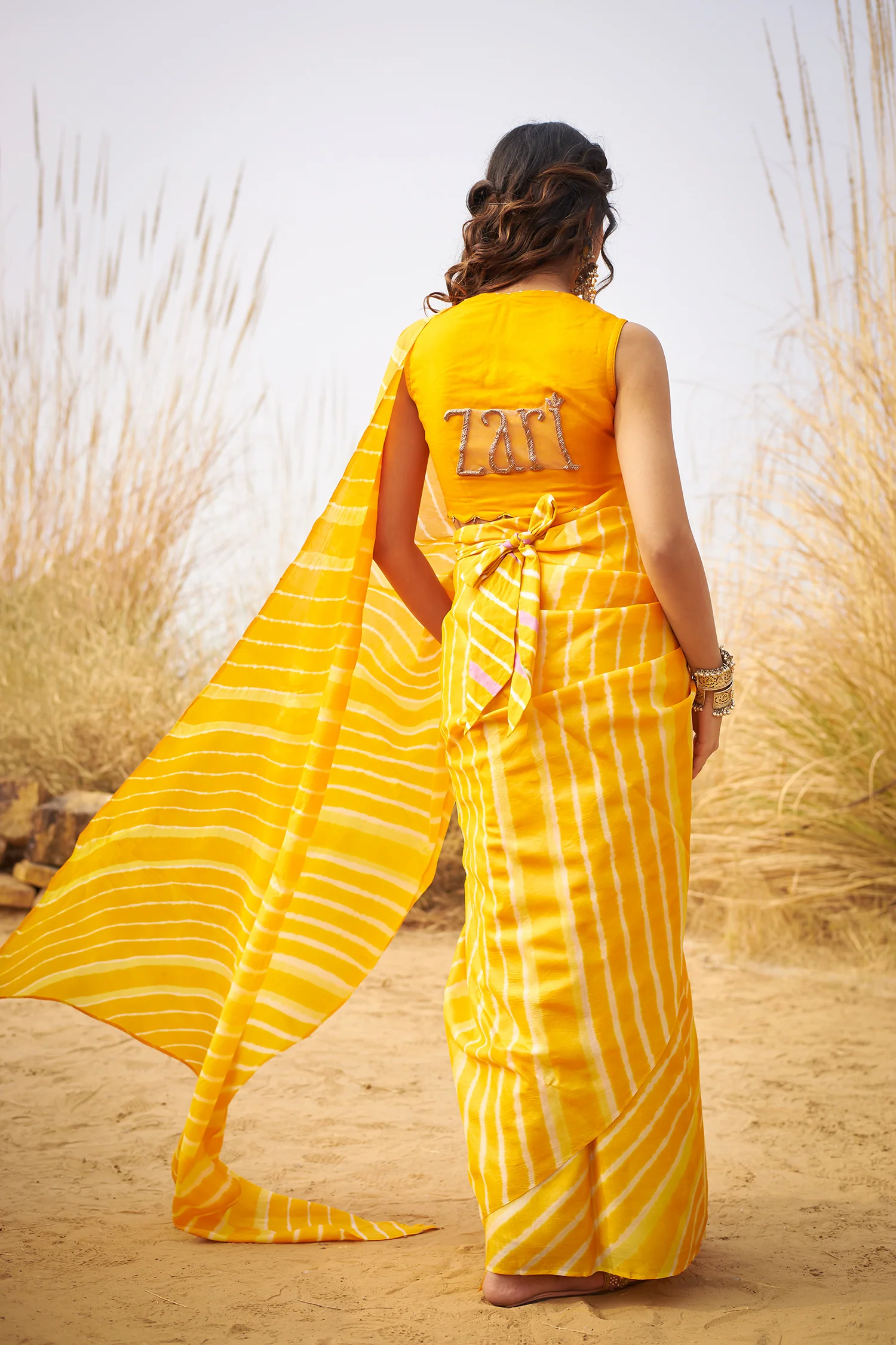 Tussar Silk Saree in Leheriya Print - Image 22