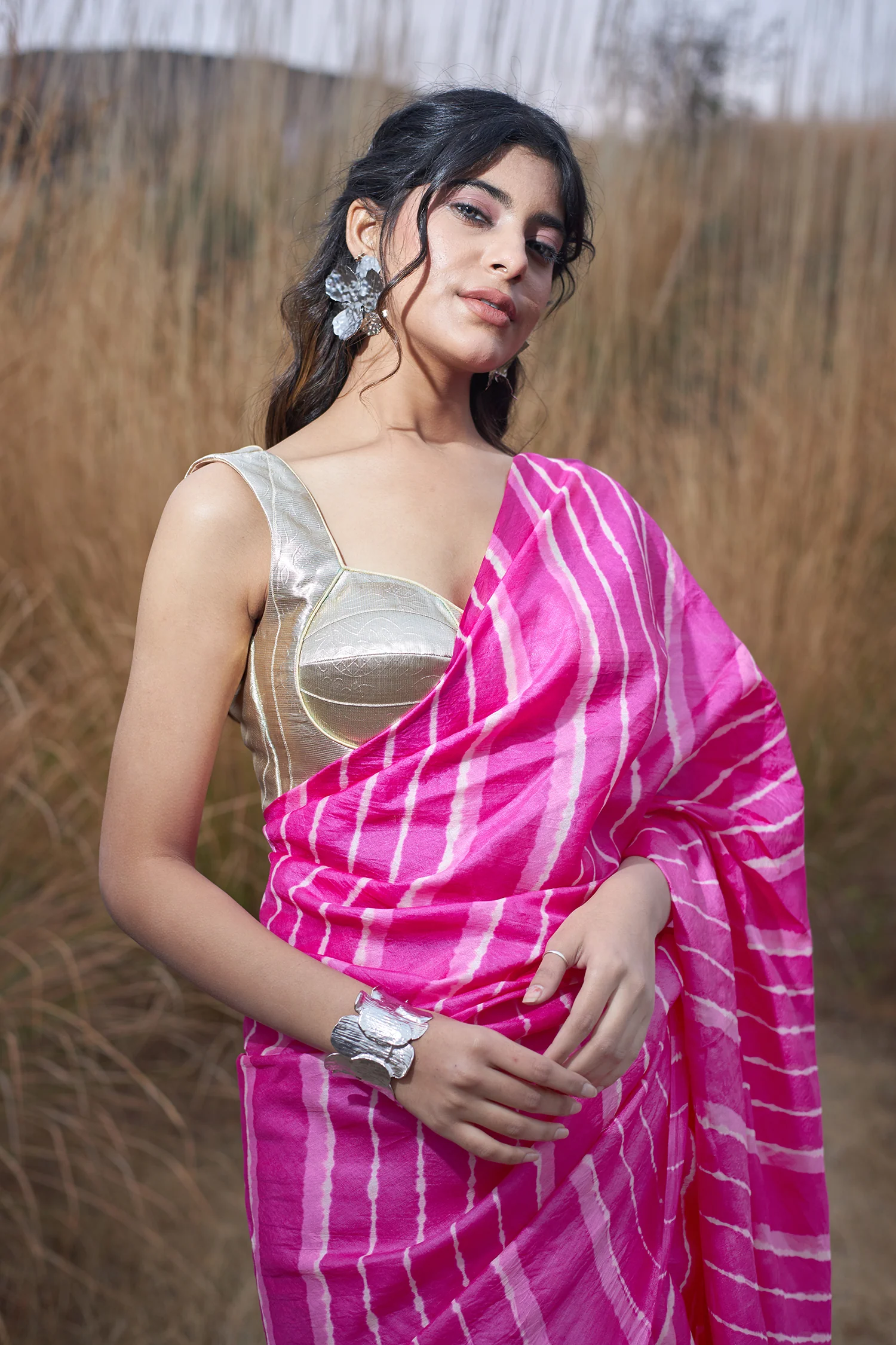 Tussar Silk Saree in Leheriya Print - Image 7