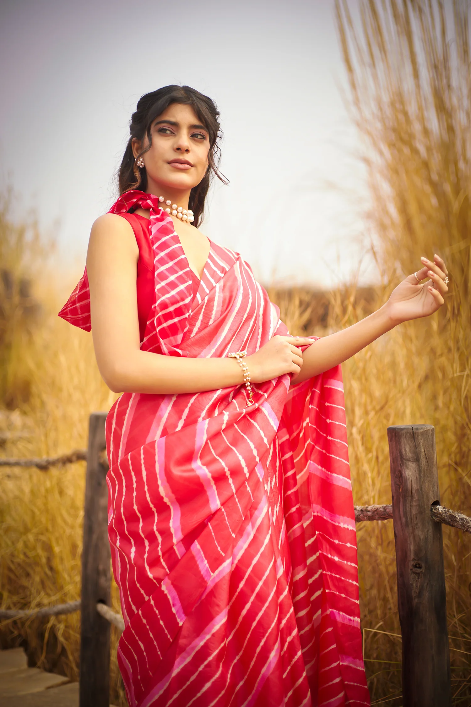 Tussar Silk Saree in Leheriya Print - Image 10