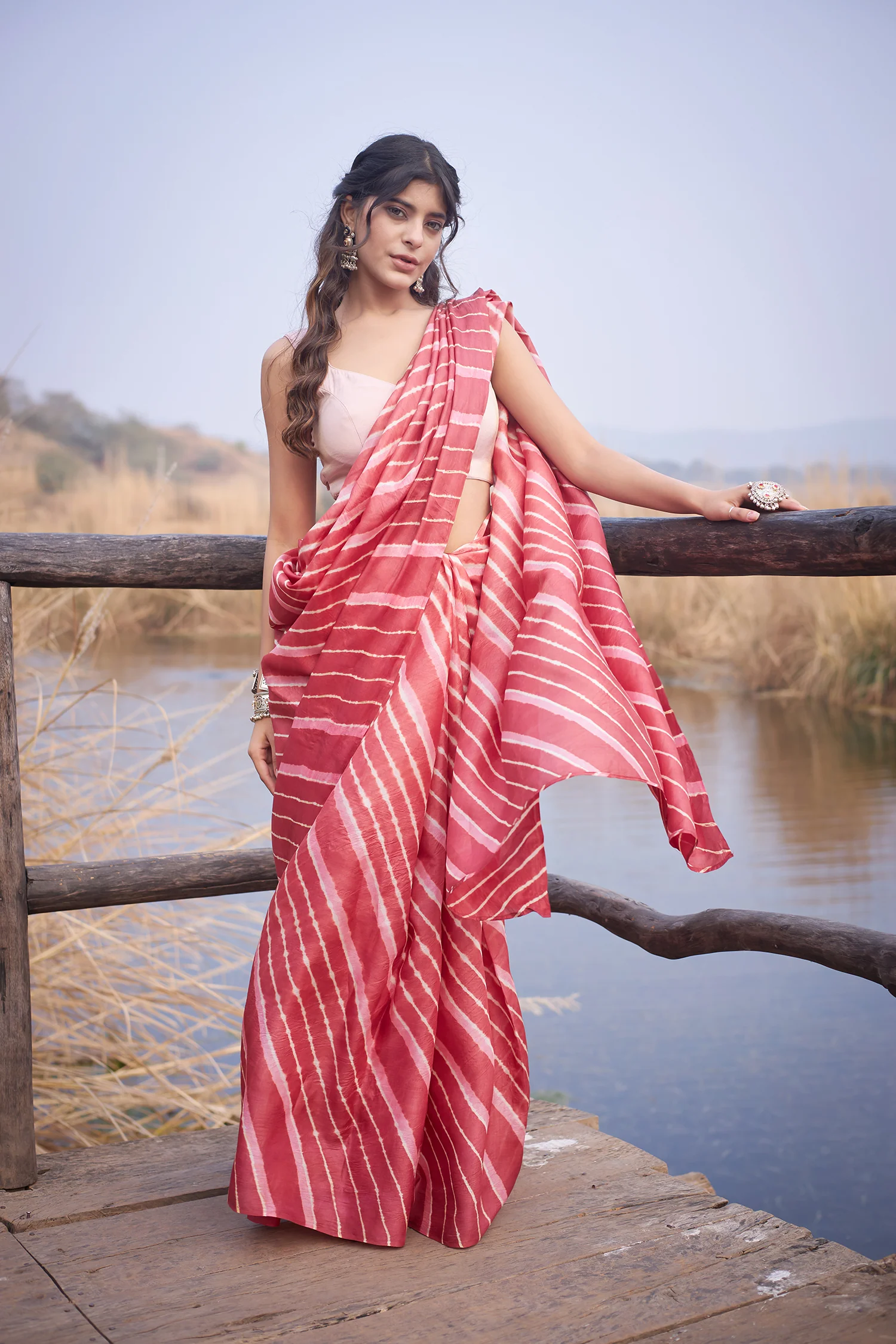 Tussar Silk Saree in Leheriya Print - Image 22