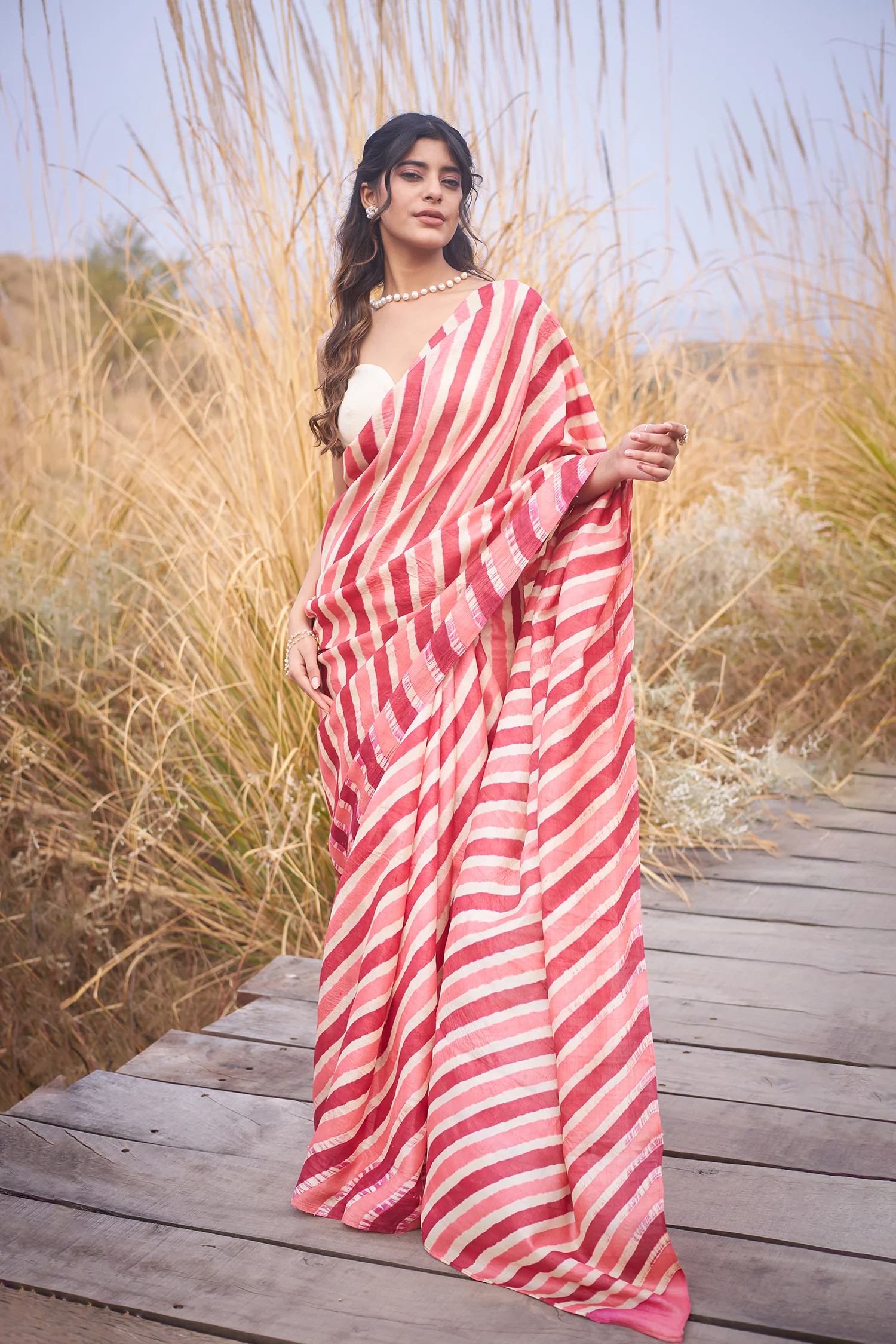 Tussar Silk Saree in Leheriya Print - Image 19