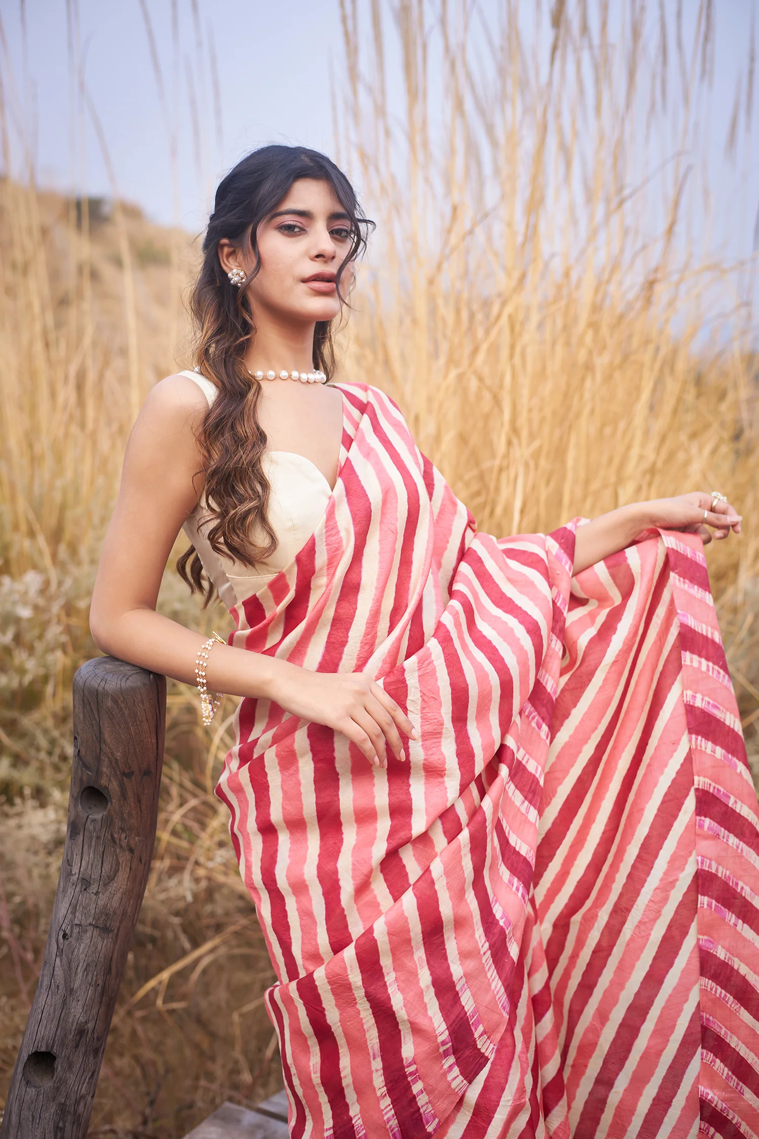 Tussar Silk Saree in Leheriya Print - Image 21