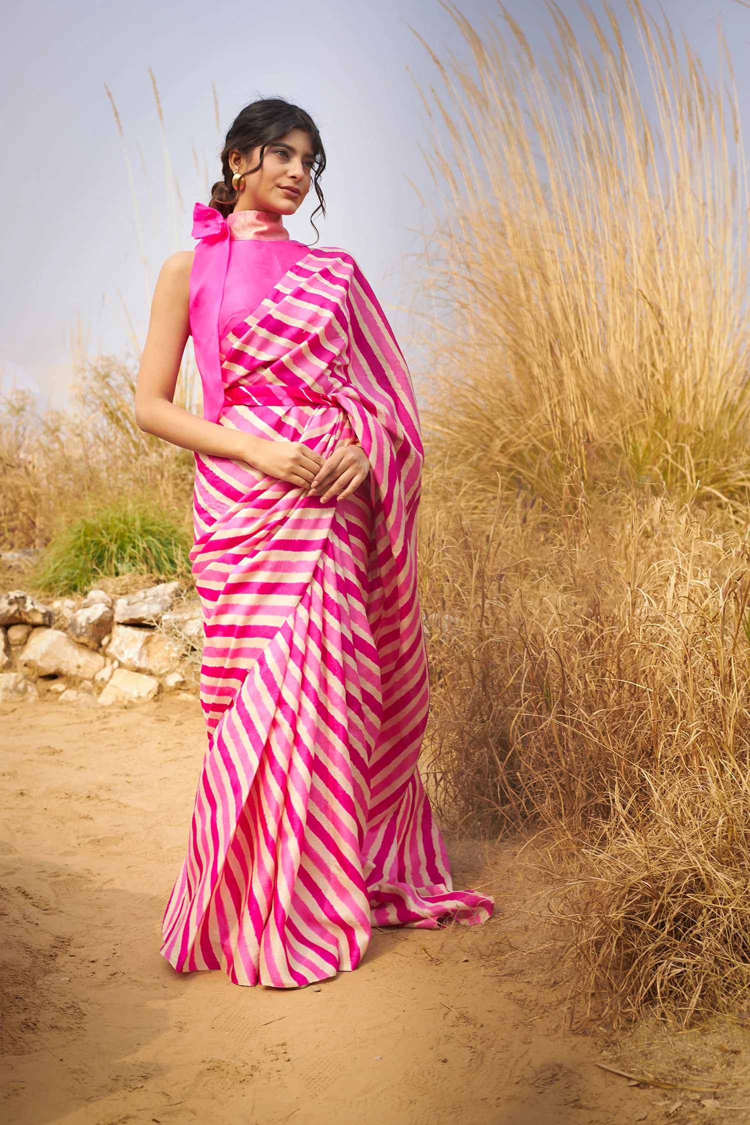 Tussar Silk Saree in Leheriya Print - Image 5