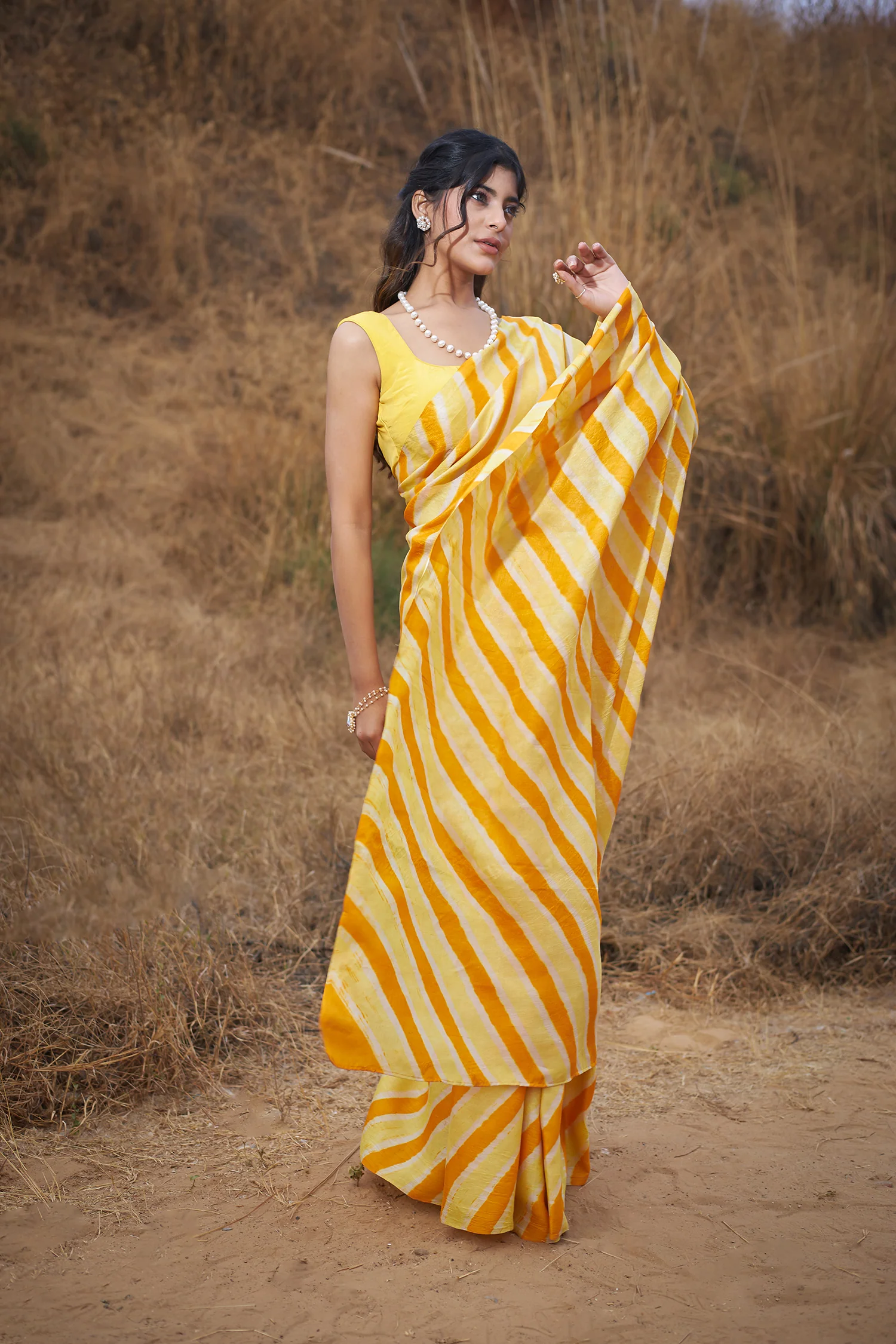 Tussar Silk Saree in Leheriya Print - Image 13