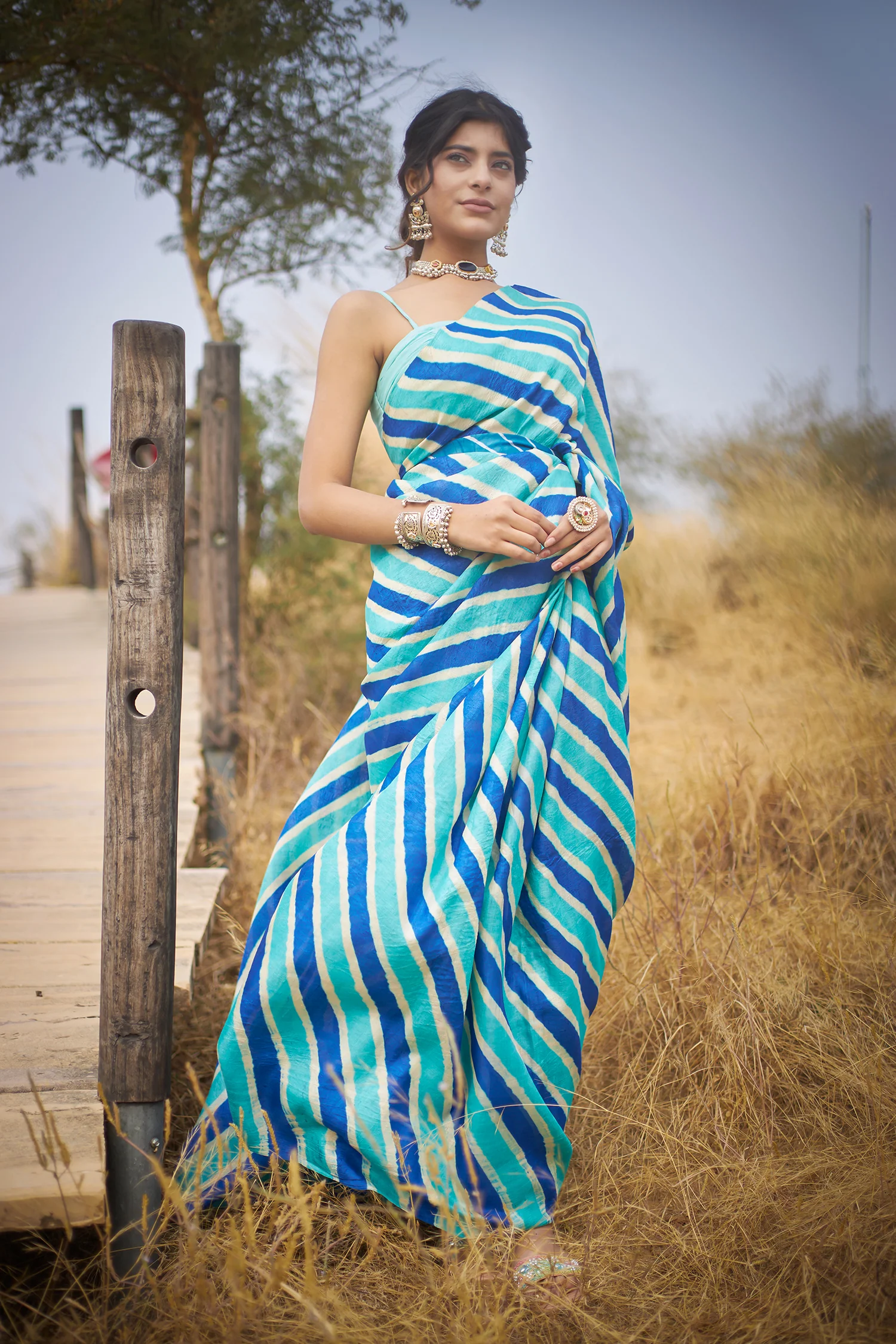 Tussar Silk Saree in Leheriya Print - Image 2
