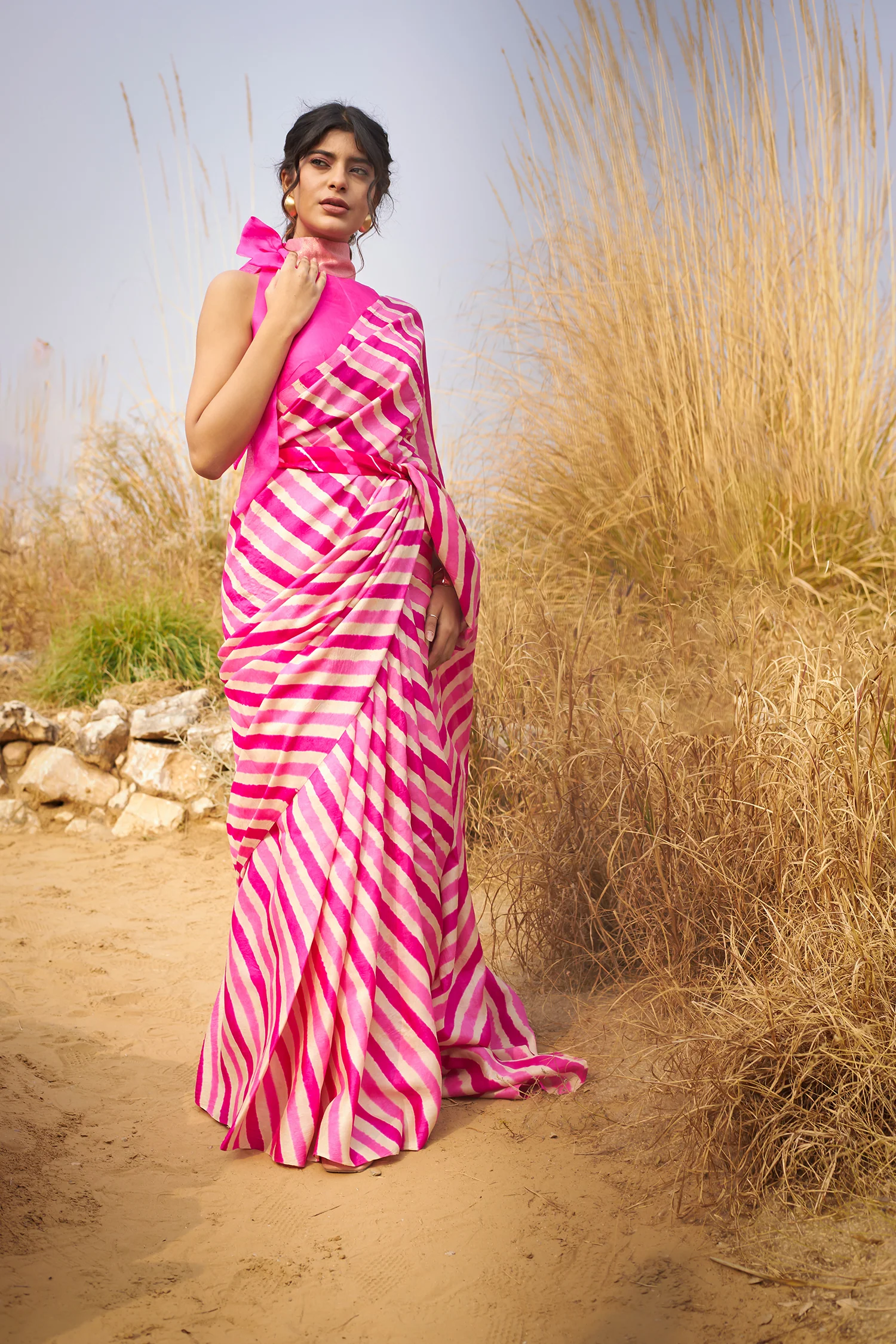 Tussar Silk Saree in Leheriya Print - Image 24