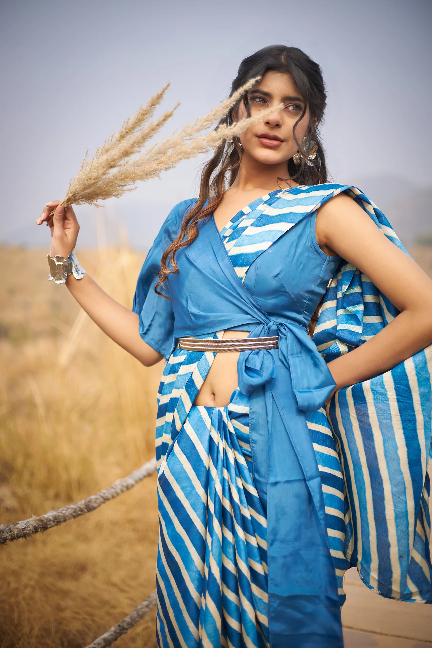 Tussar Silk Saree in Leheriya Print - Image 12