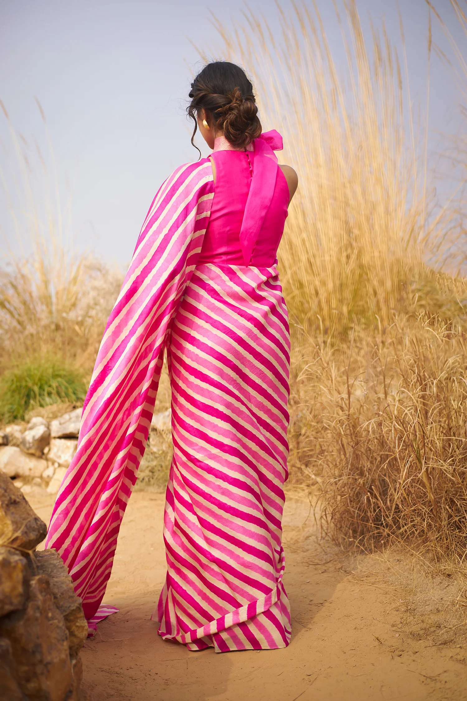Tussar Silk Saree in Leheriya Print - Image 21