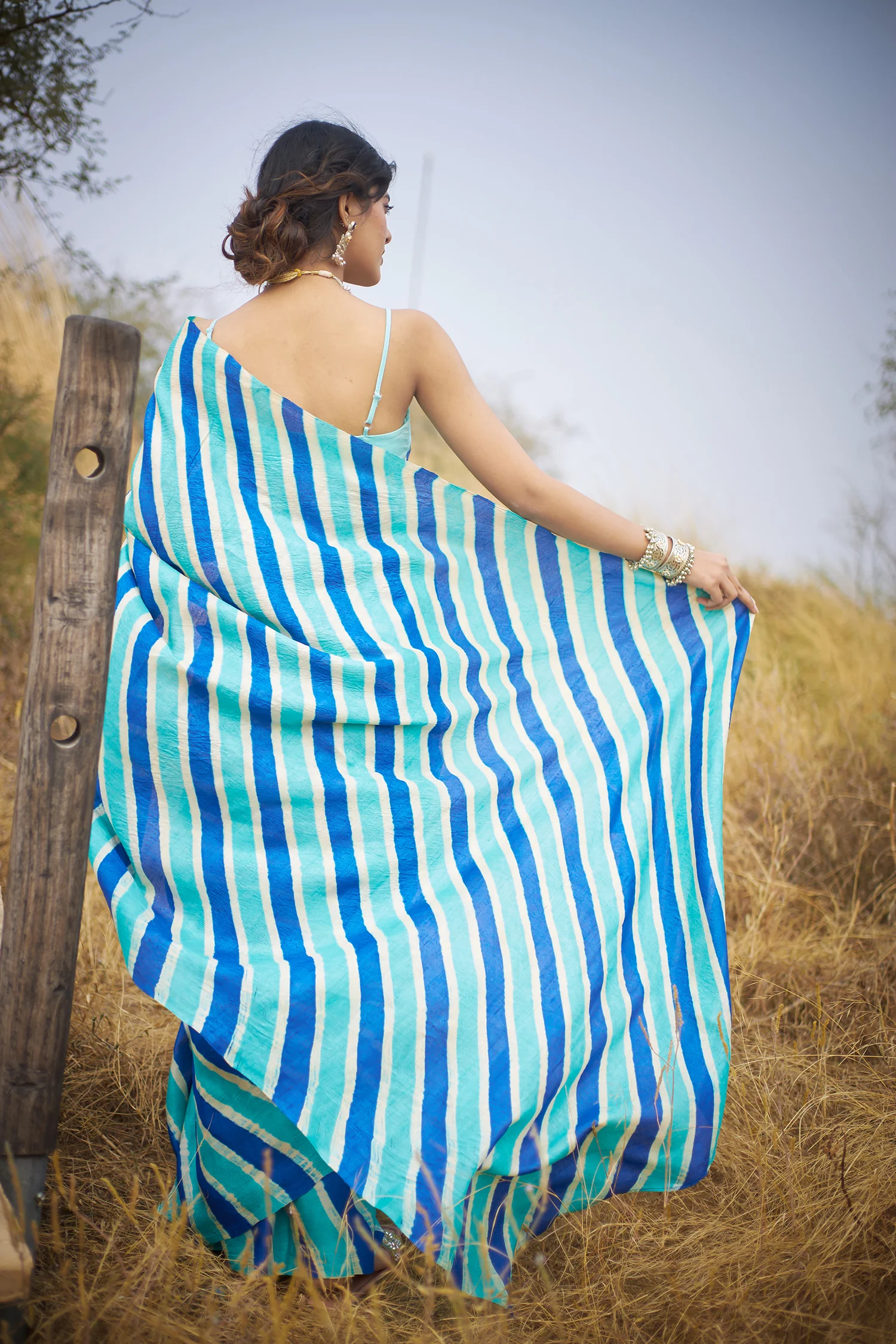 Tussar Silk Saree in Leheriya Print - Image 22
