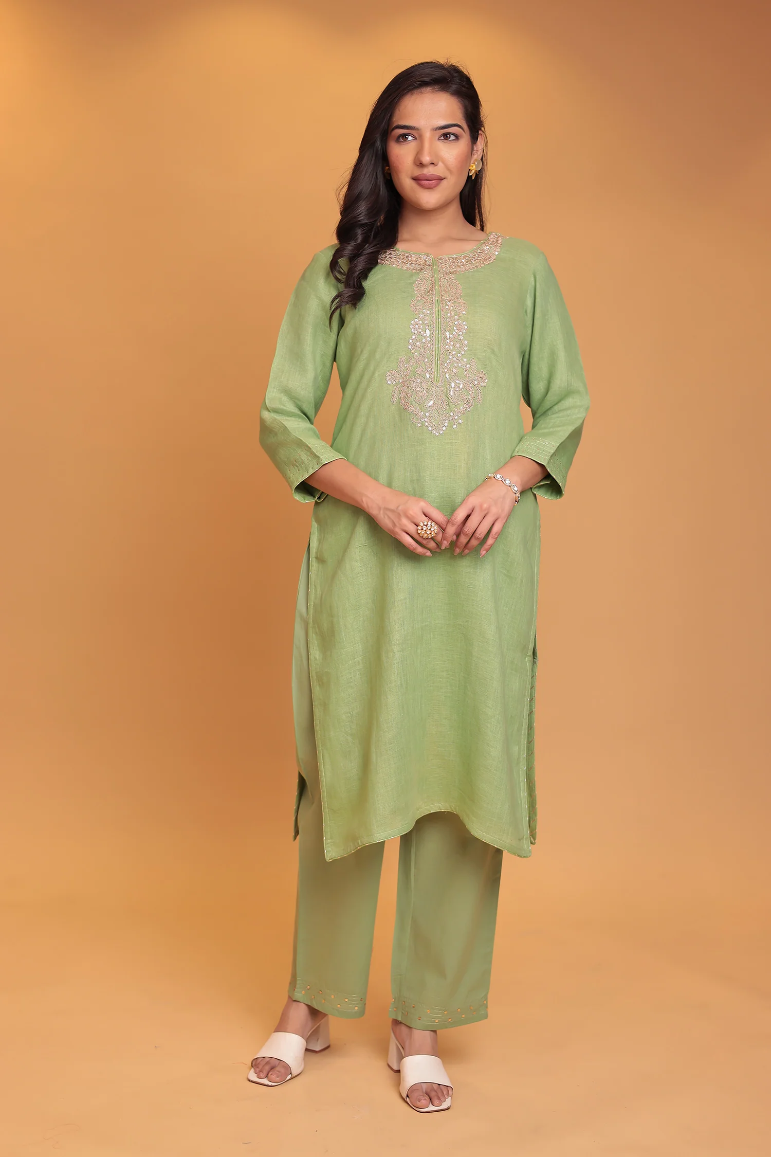 Linen Suit Stitched with Dori and Gota Patti work - Image 10
